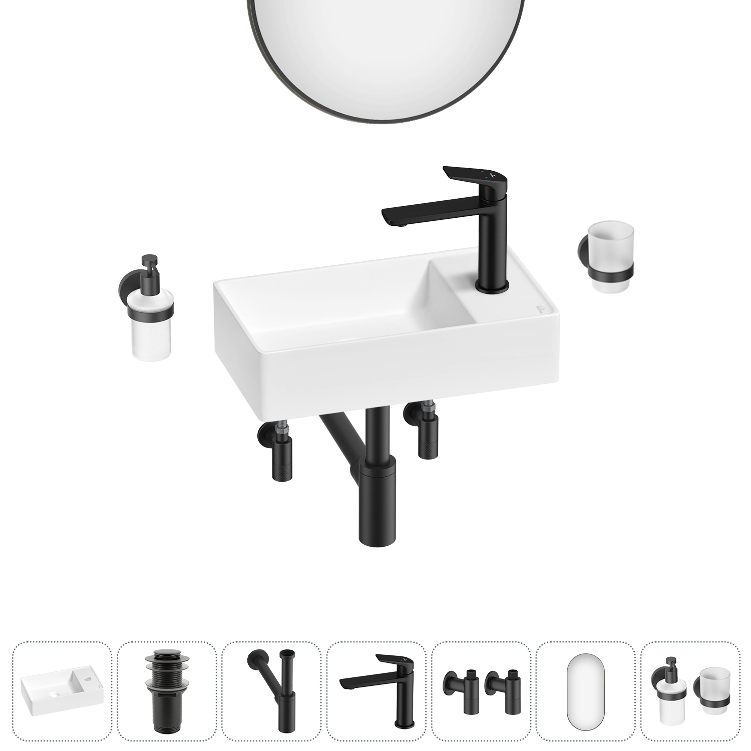 Изображение товара Раковина Wellsee WC Area 41 см 7 в 1 с аксессуарами и монтажным комплектом