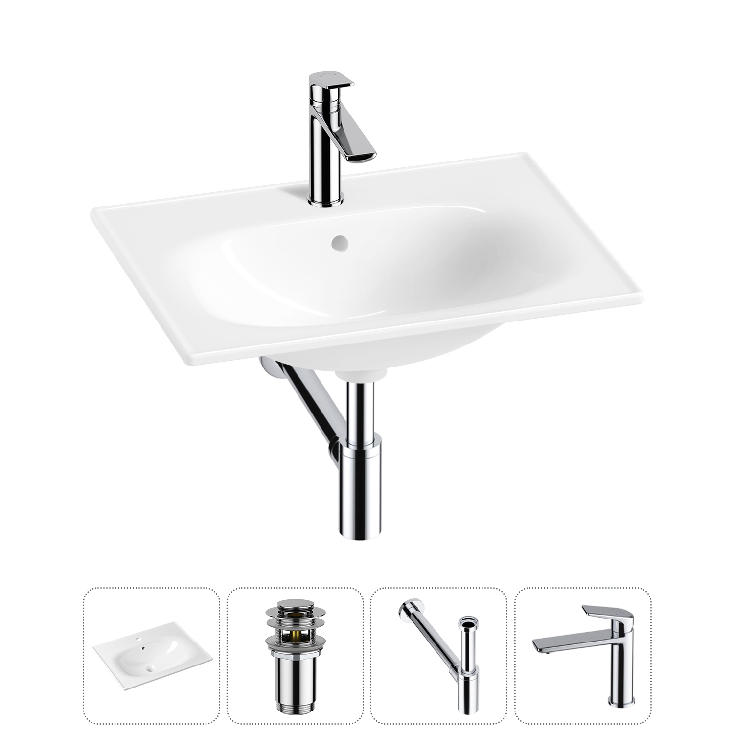 Изображение товара Раковина Lavinia boho bathroom sink 20217643R 60см цвет раковина 4 в 1: донный клапан, сифон, смеситель