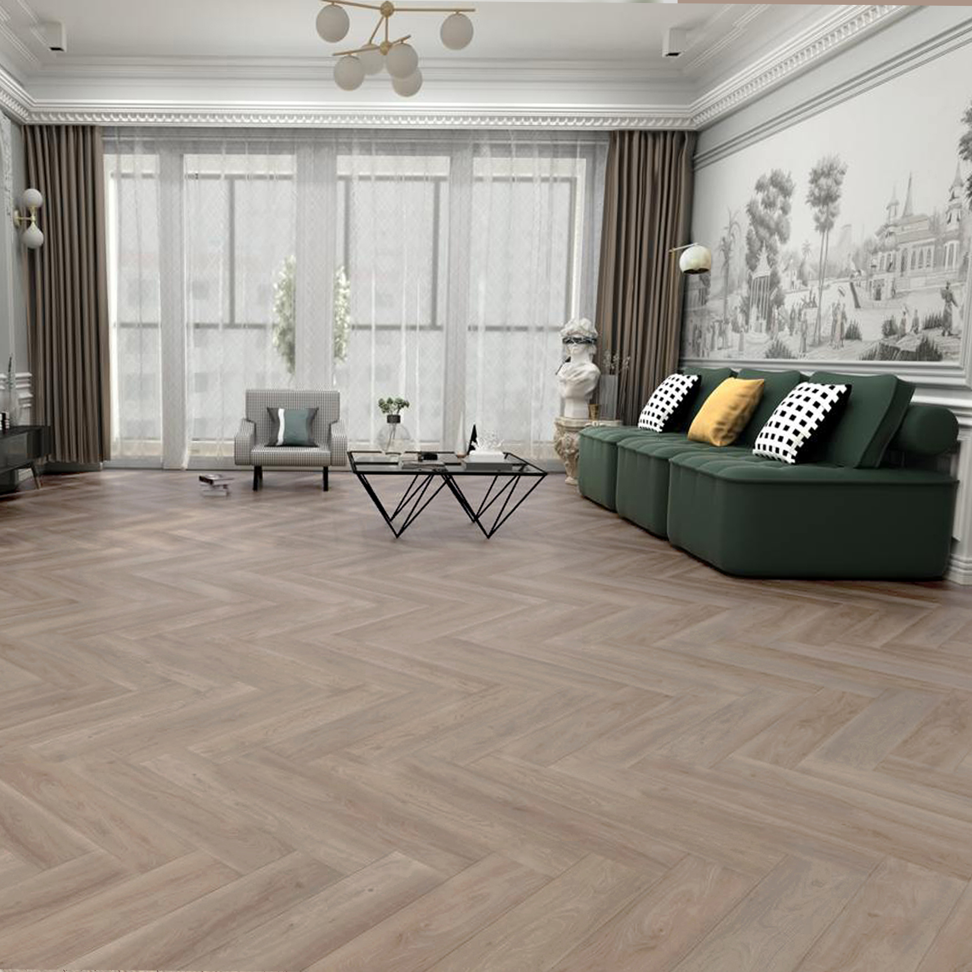 Изображение товара SPC плитка I-Floors Herringbone Дуб Модро 4.5 мм водостойкая укладка елочкой