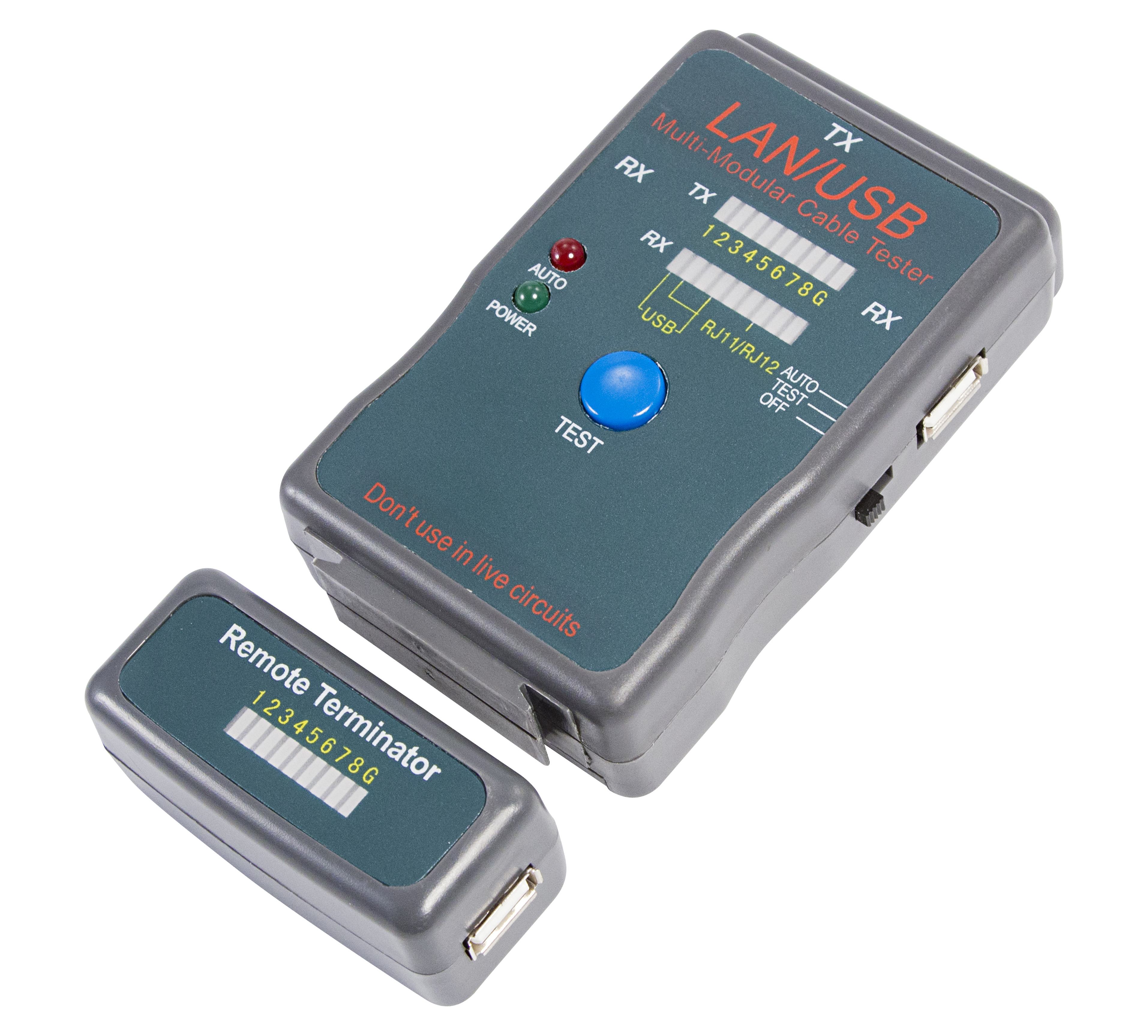 Изображение товара Тестер кабеля Rexant 251454 универсальный для RJ-45 и USB сетей