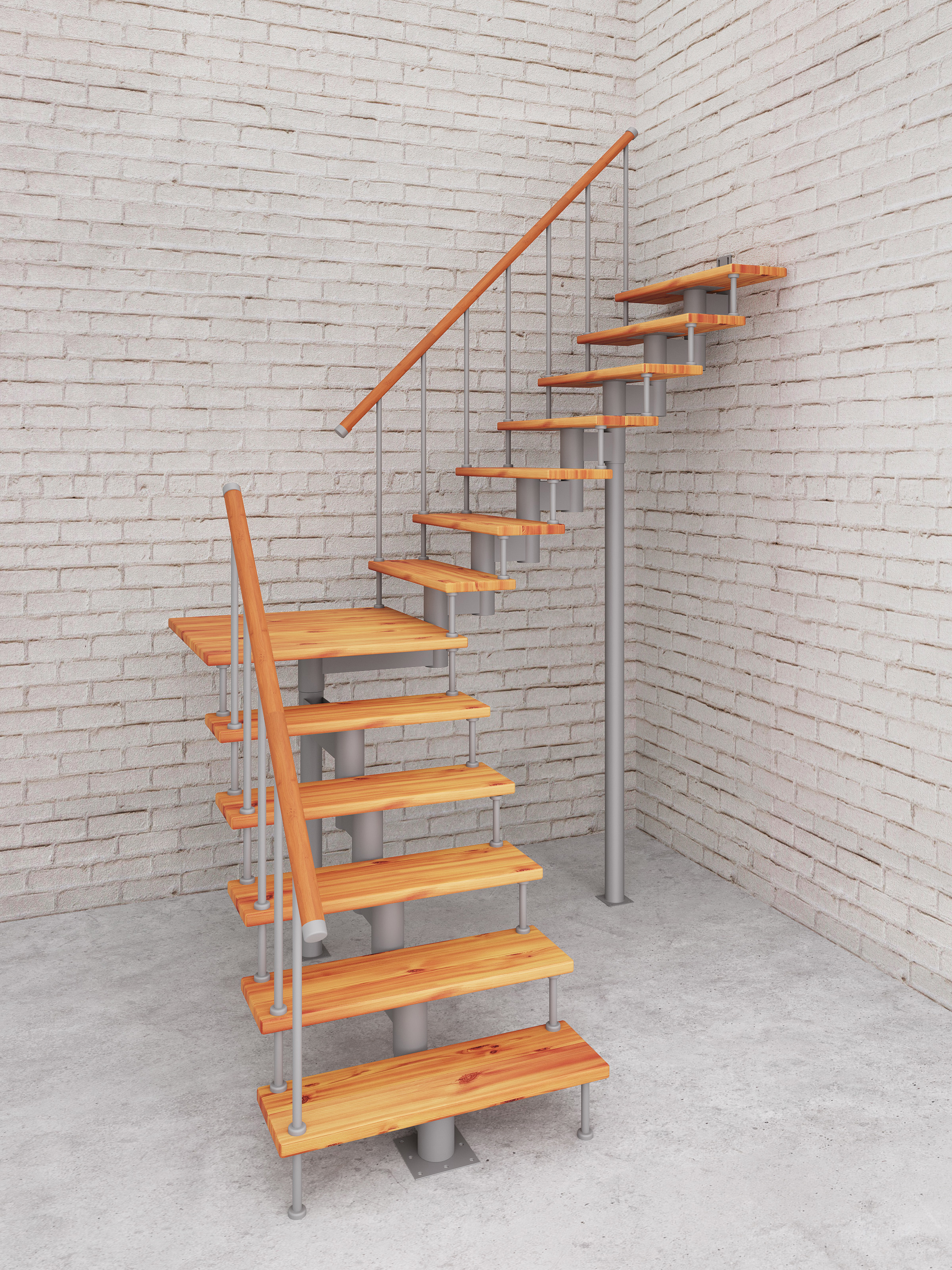 Изображение товара Модульная лестница Стамет Престиж комфорт поворотный с площадкой 2090 мм серый