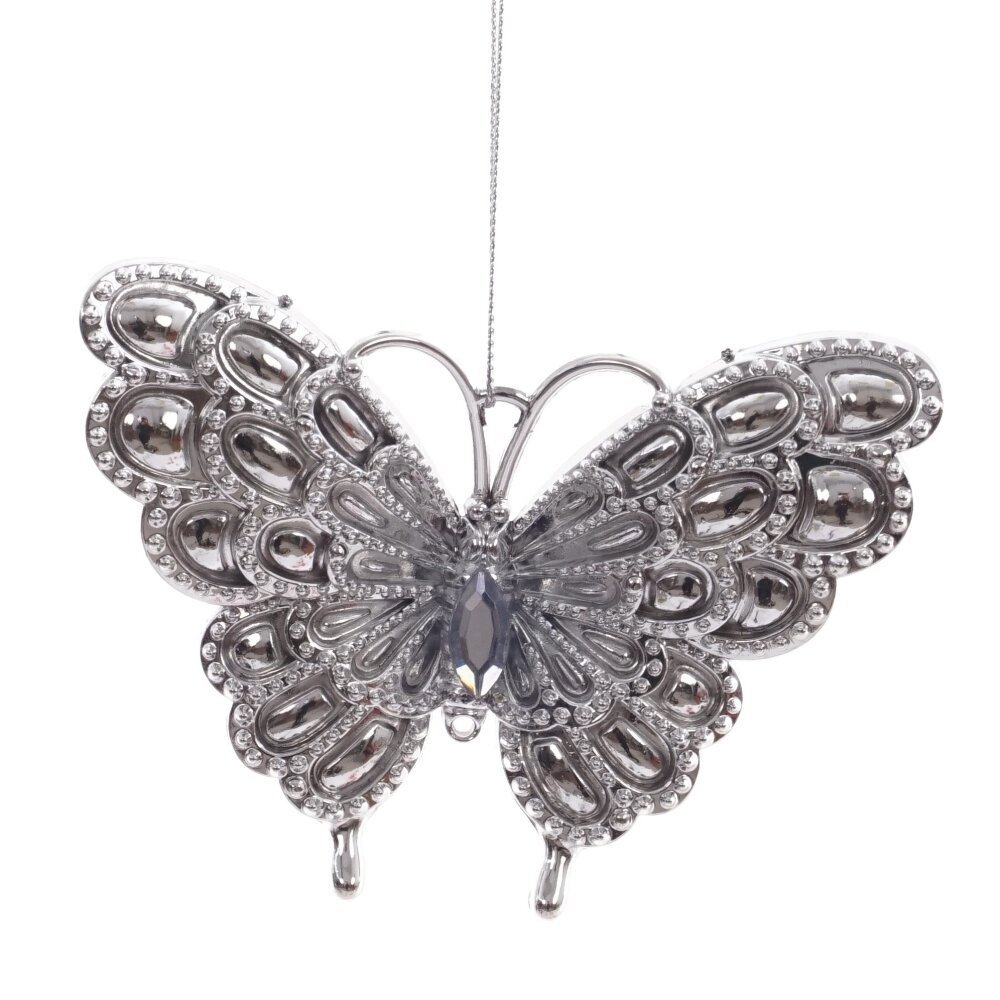 Изображение товара Елочная игрушка бабочка 9 см серебристая праздничная новогодняя декорация