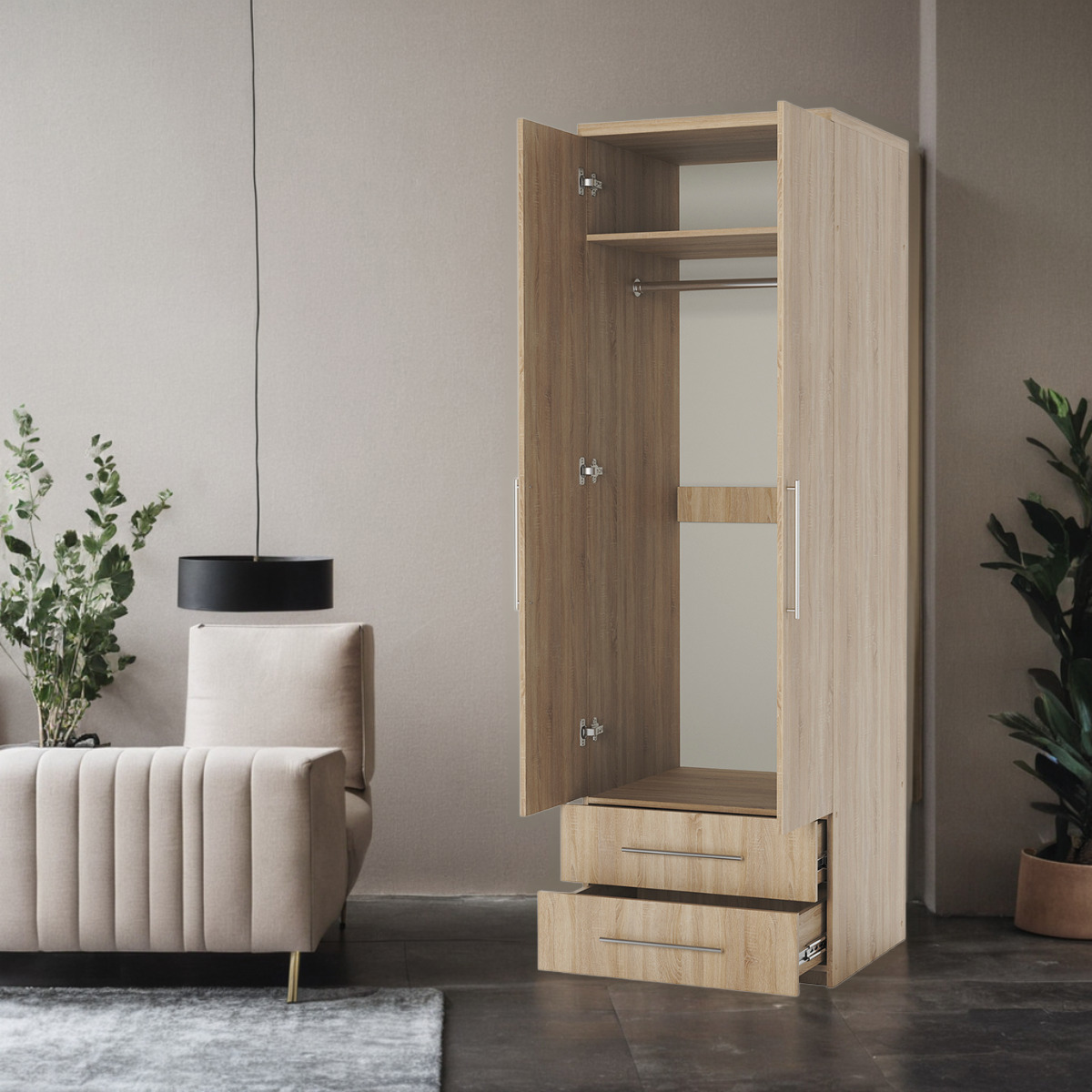 Изображение товара Шкаф распашной Шарм-Дизайн с ящиками 80x220x60 см ЛДСП цвет дуб сонома