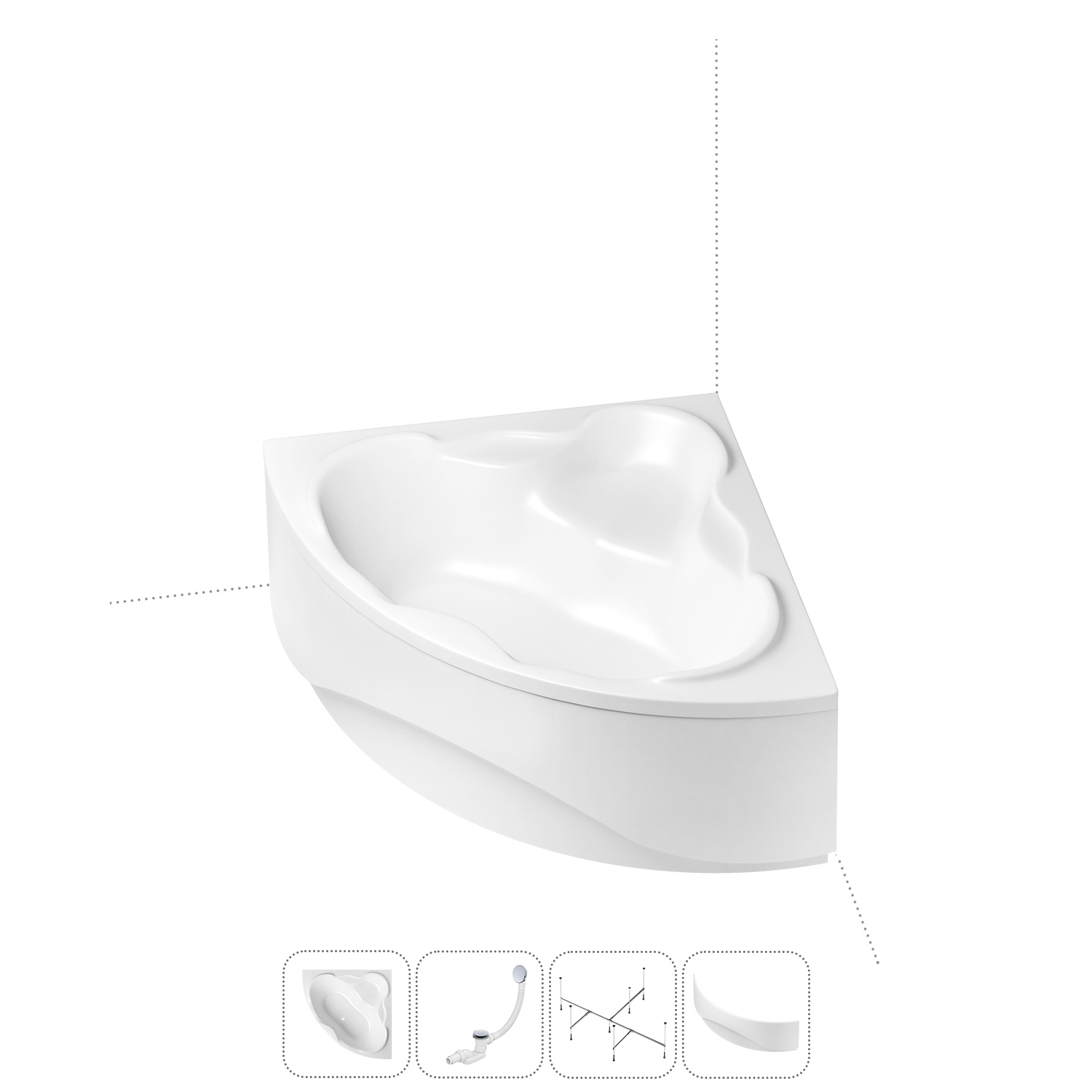 Изображение товара Ванна угловая Lavinia Boho Elegant 202011134 литьевой акрил 150x150 с каркасом, экраном и слив-переливом