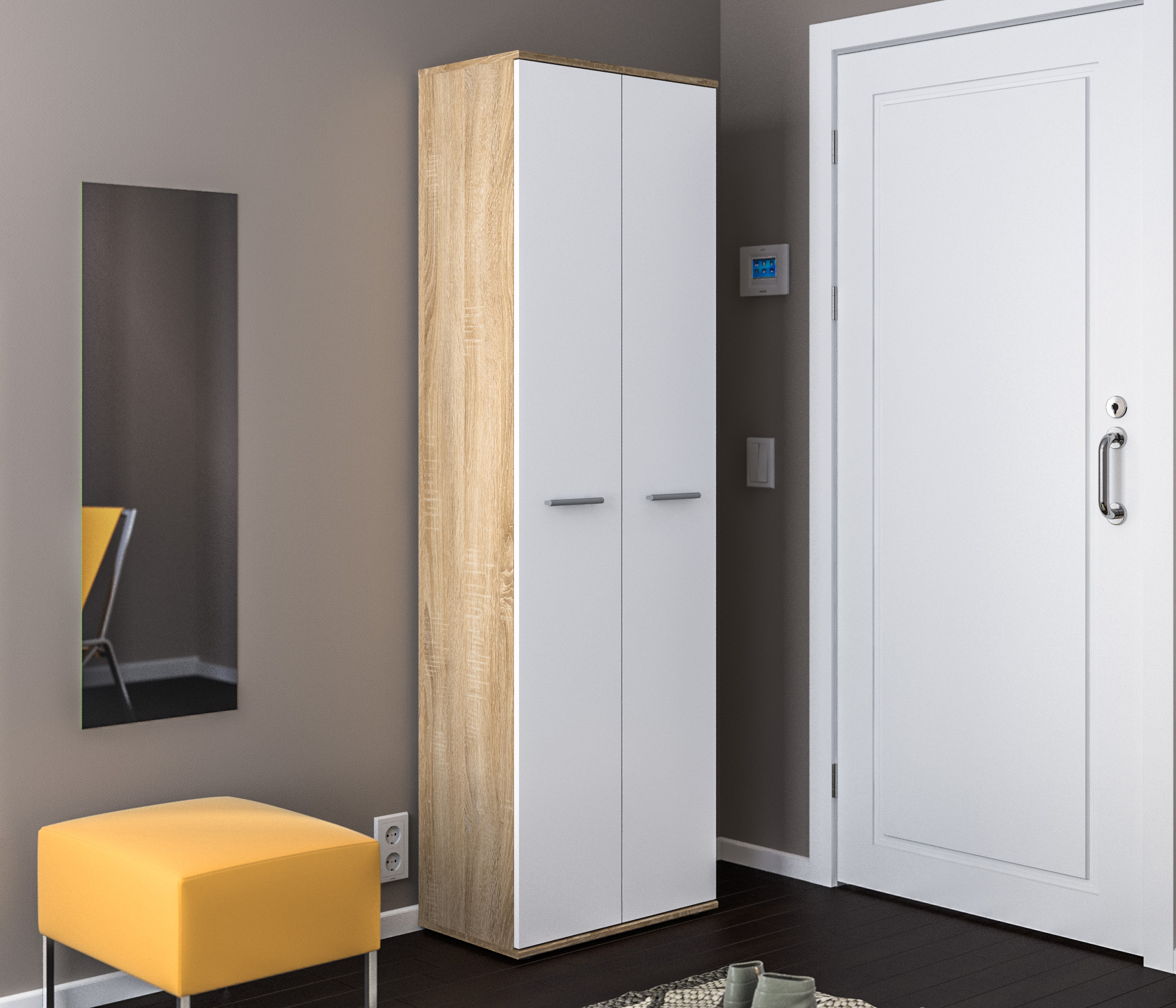 Изображение товара Двухдверный шкаф Столплит с выдвижной штангой и 2 полками 59x190x35 см ДСП цвет белый