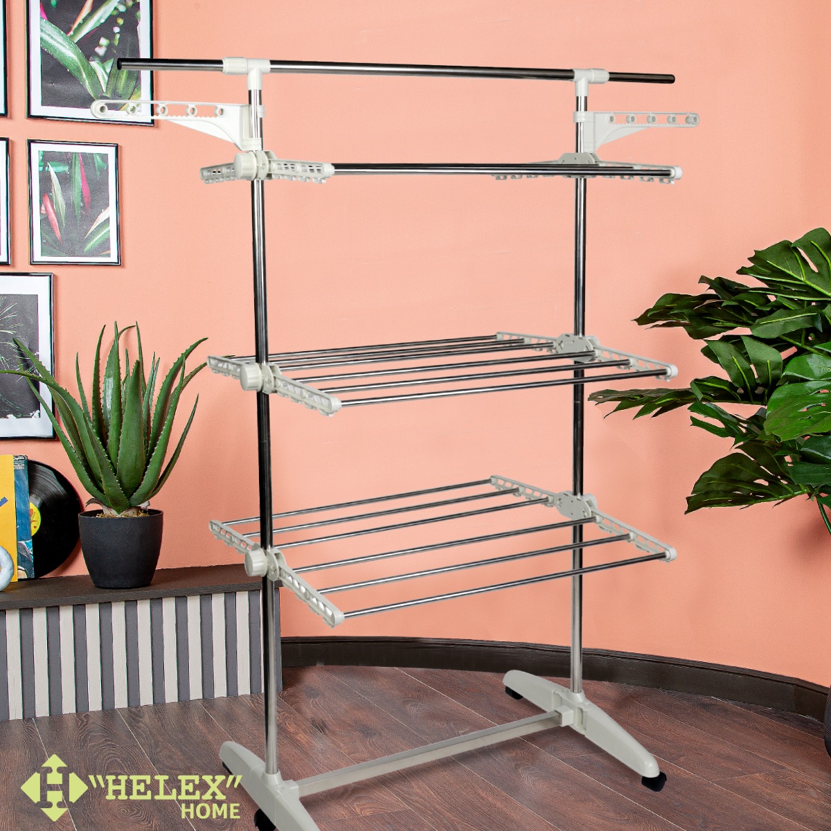 Изображение товара Многофункциональная напольная сушилка для белья HELEX V89 с колесами и складными ярусами