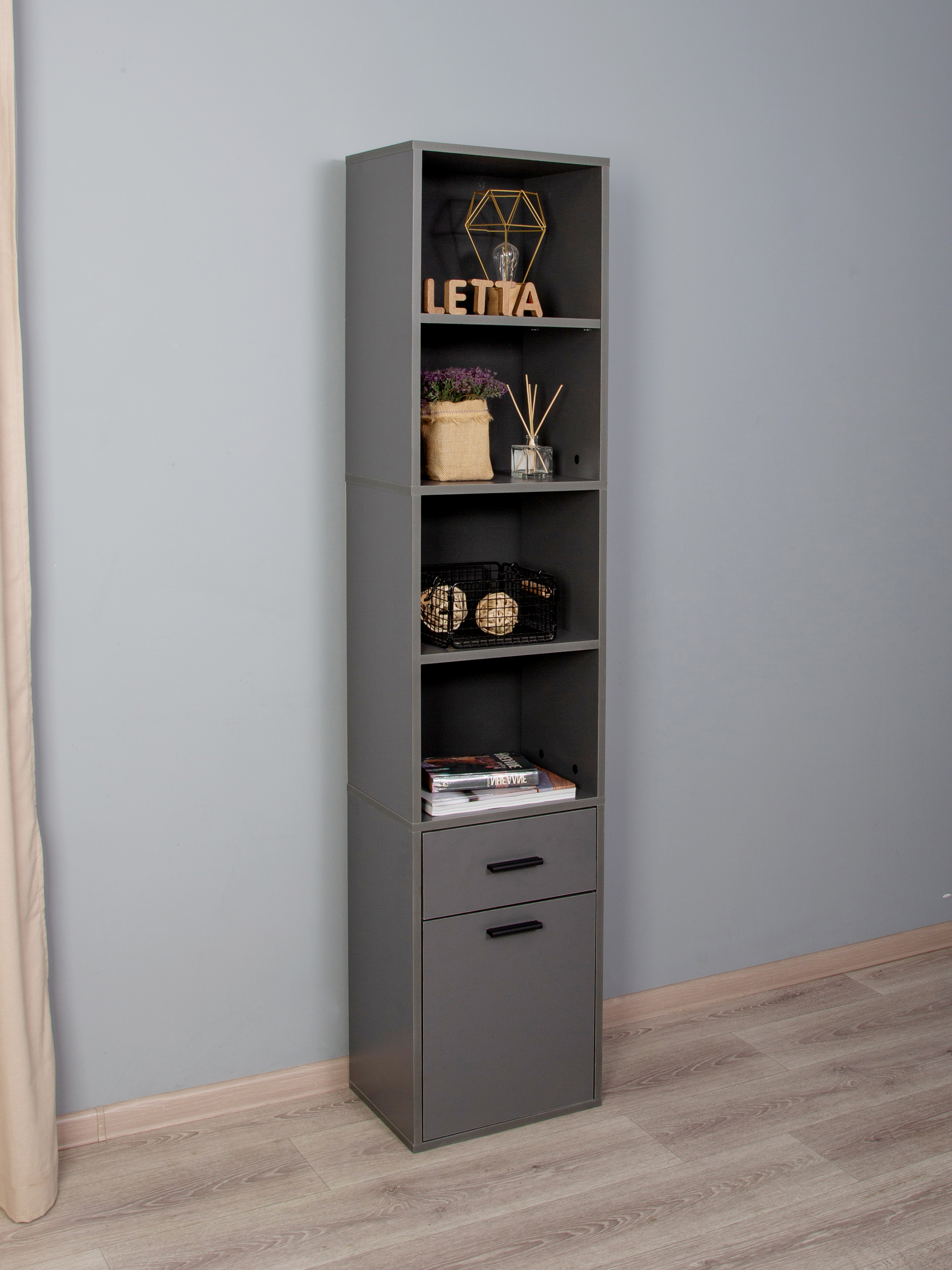 Изображение товара Стеллаж Letta 40x179.6x29.2 см серый ЛДСП современный дизайн