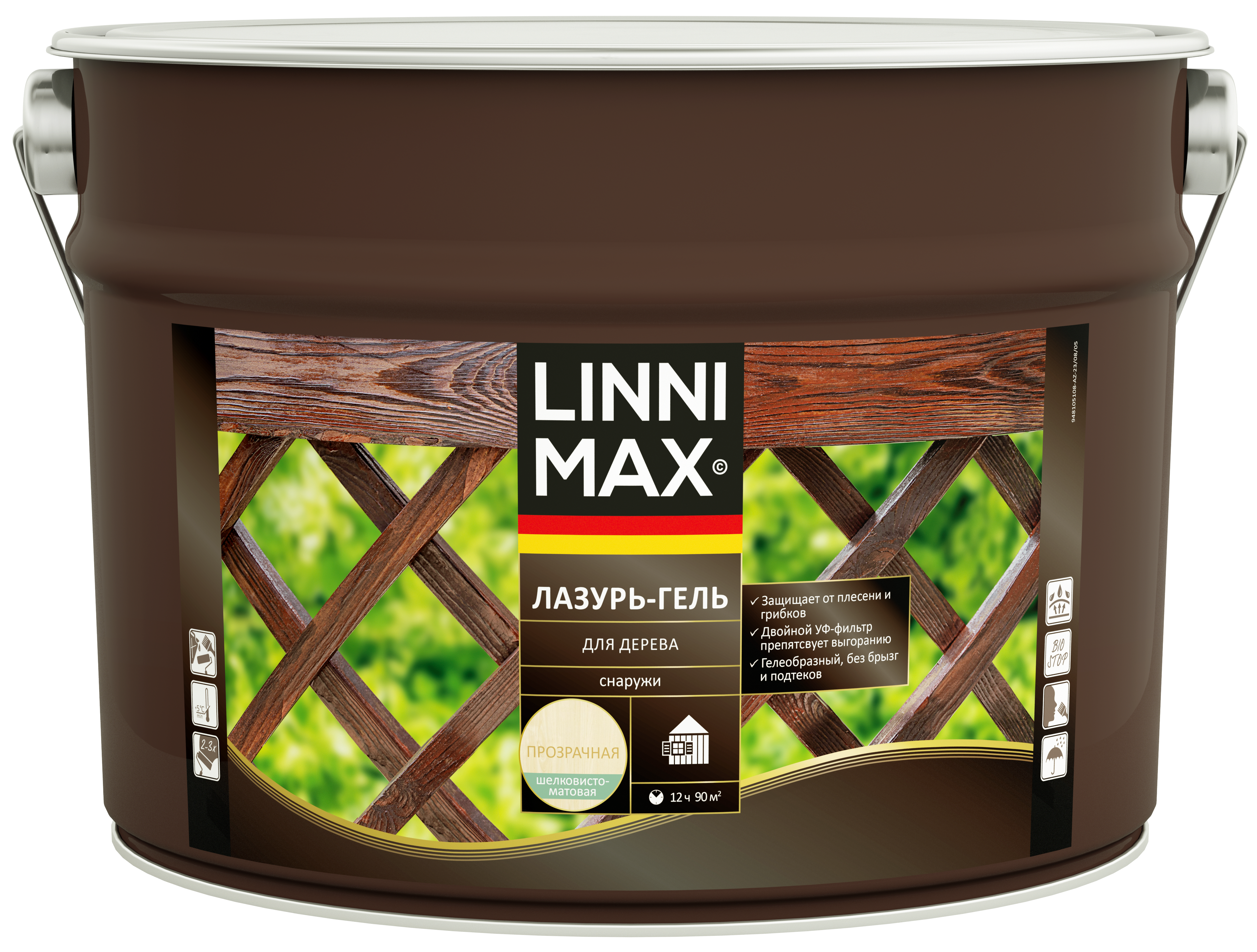 Изображение товара Лазурь-гель для дерева Linnimax полуматовая прозрачная 9 л