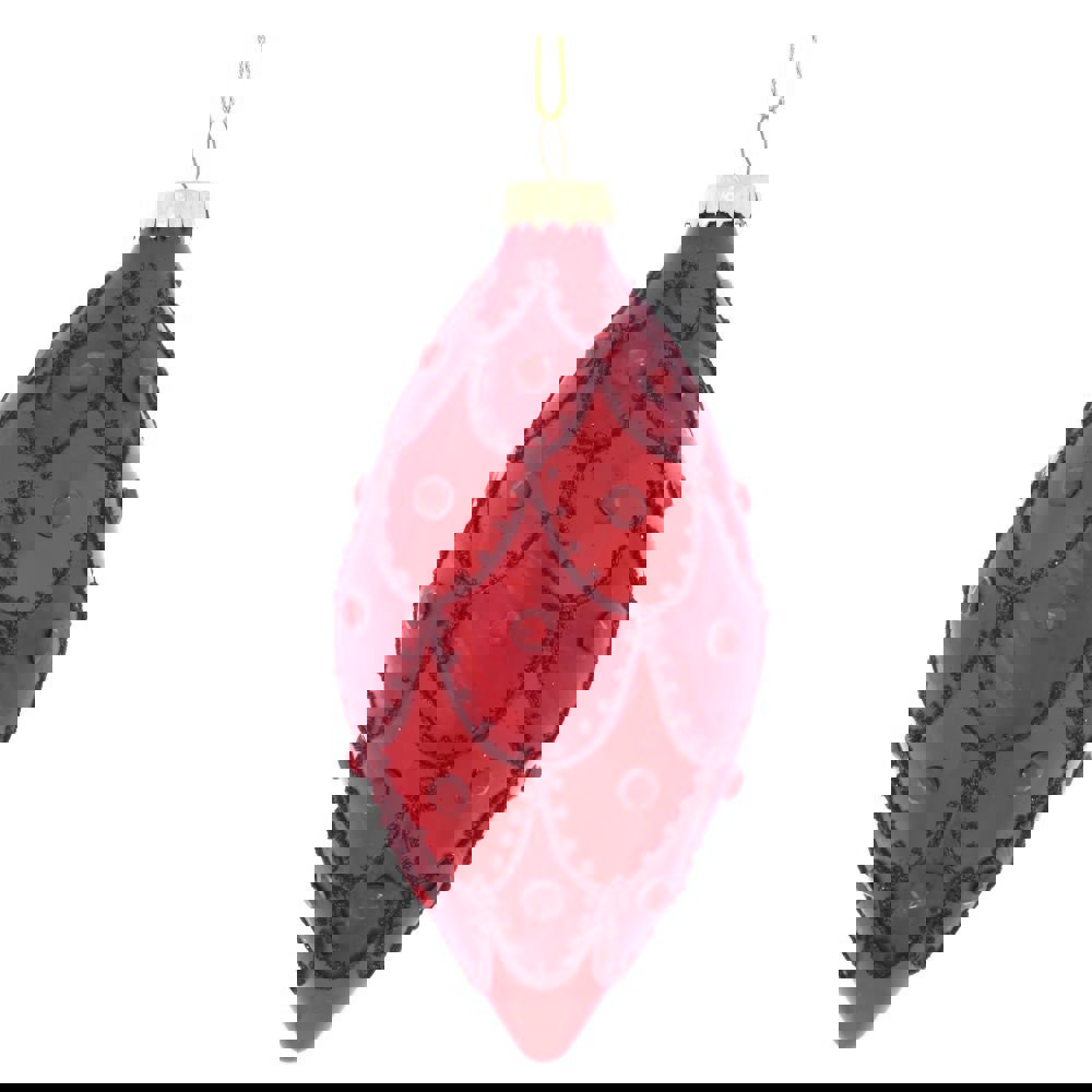 Изображение товара Елочная игрушка капля с узором 256256 14.5 см красная стекло