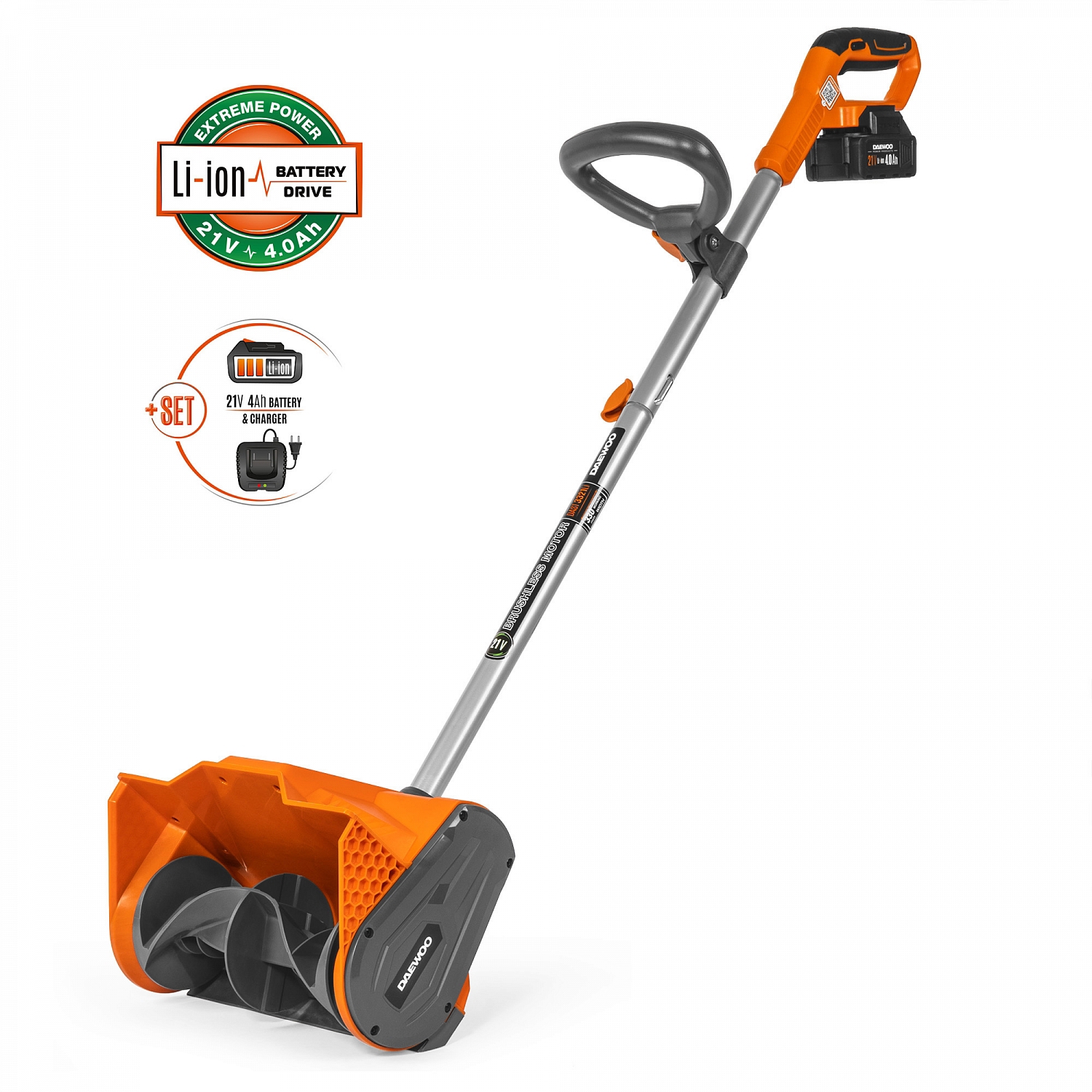 Изображение товара Снегоуборщик аккумуляторный бесщёточный Daewoo DAST 3321Li SET 33 см 21 В 1x4 Ач АКБ и ЗУ в комплекте