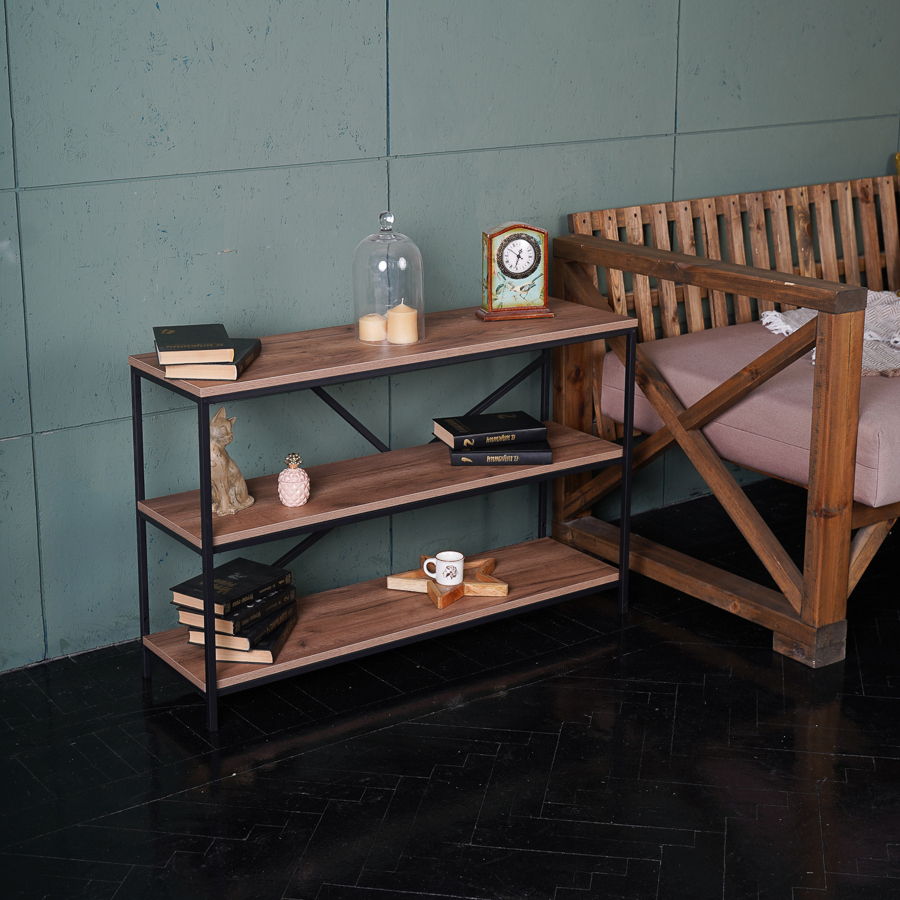 Изображение товара Стеллаж металлический Frenesie 100x65x30 см дуб крафт табачный металлик