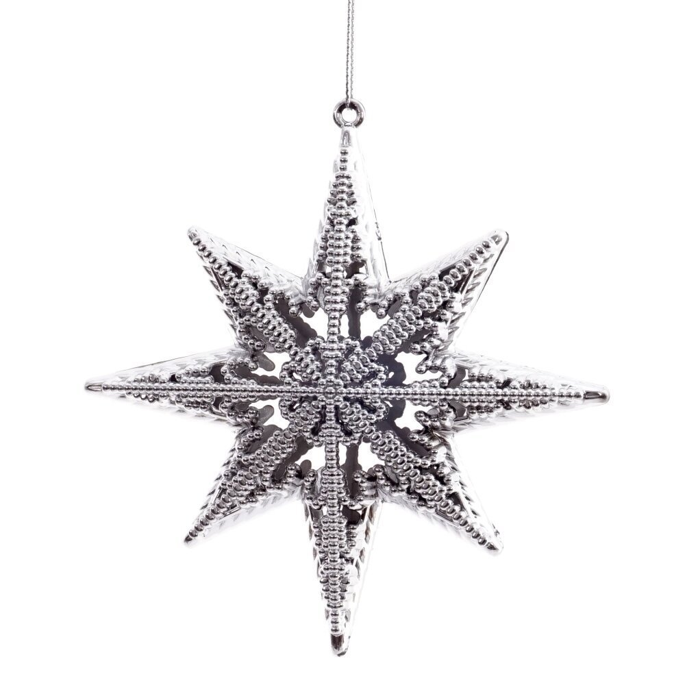 Изображение товара Елочная игрушка 808046 в форме звезды серебристая 13 см x 5 см для новогодней елки