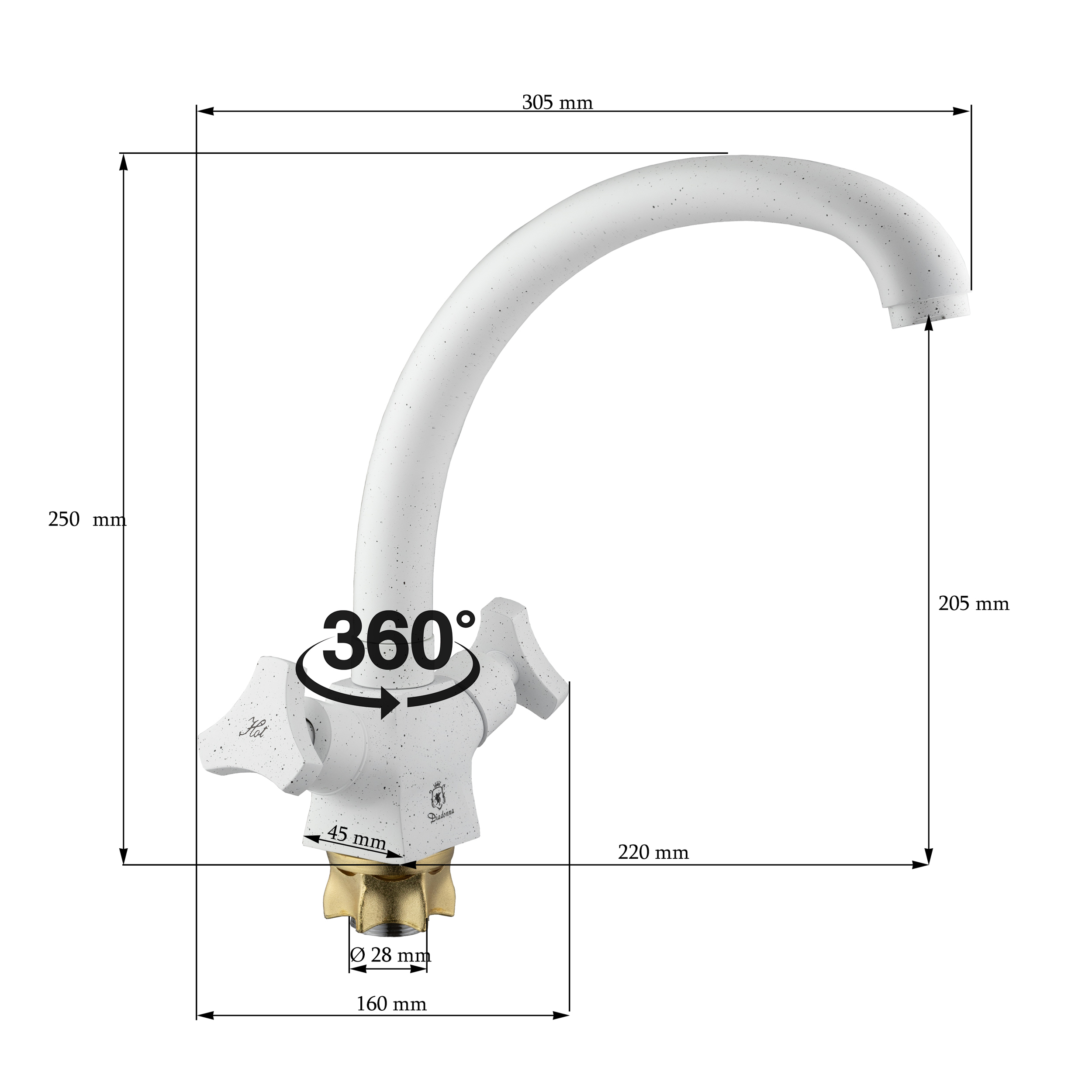 Изображение товара Смеситель для кухни Diadonna D87-742308W поворотный излив 20.5 см цвет белый