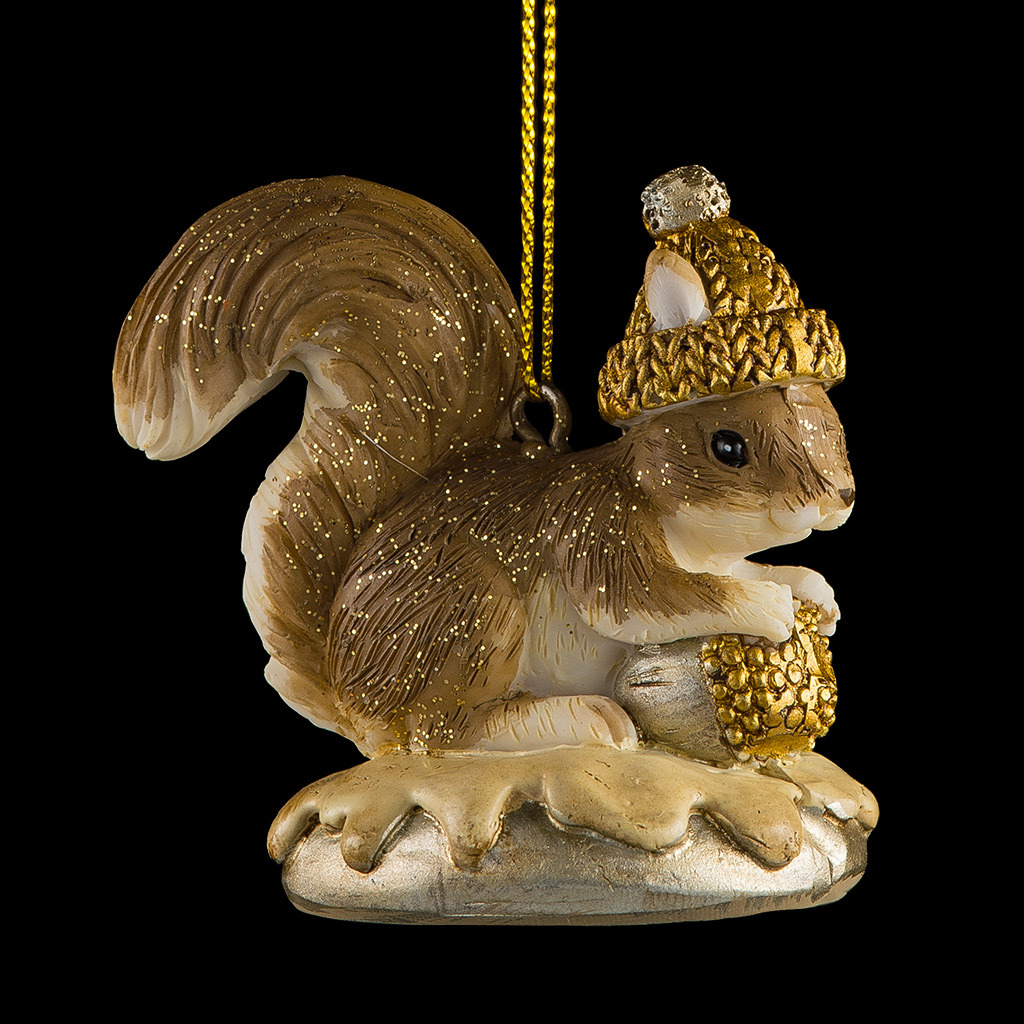 Изображение товара Елочная игрушка Erichkrause Белочка с орешком 6 см жёлтый/золотой