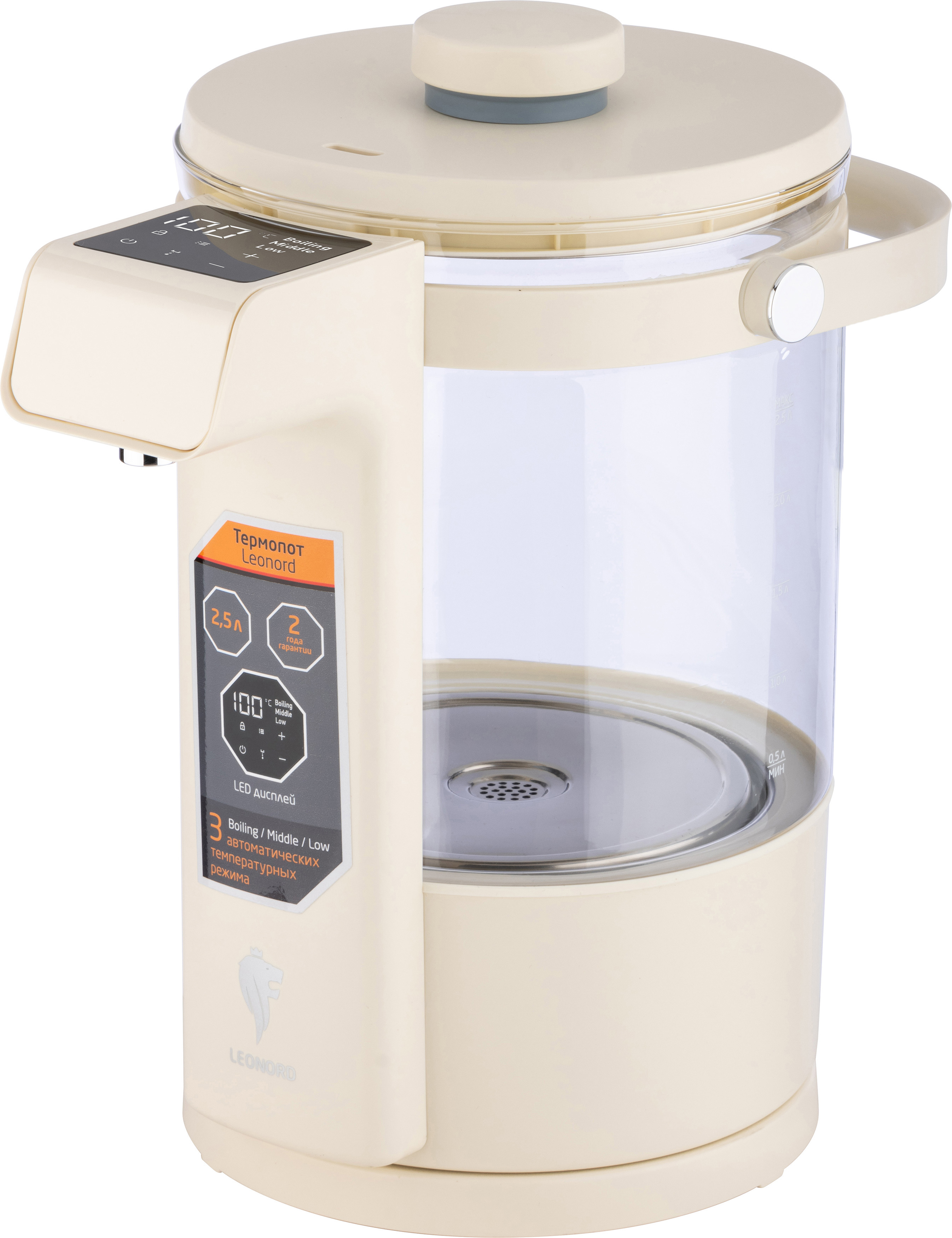 Изображение товара Термопот 2.5 л Leonord LE-1539 стекло цвет бежевый