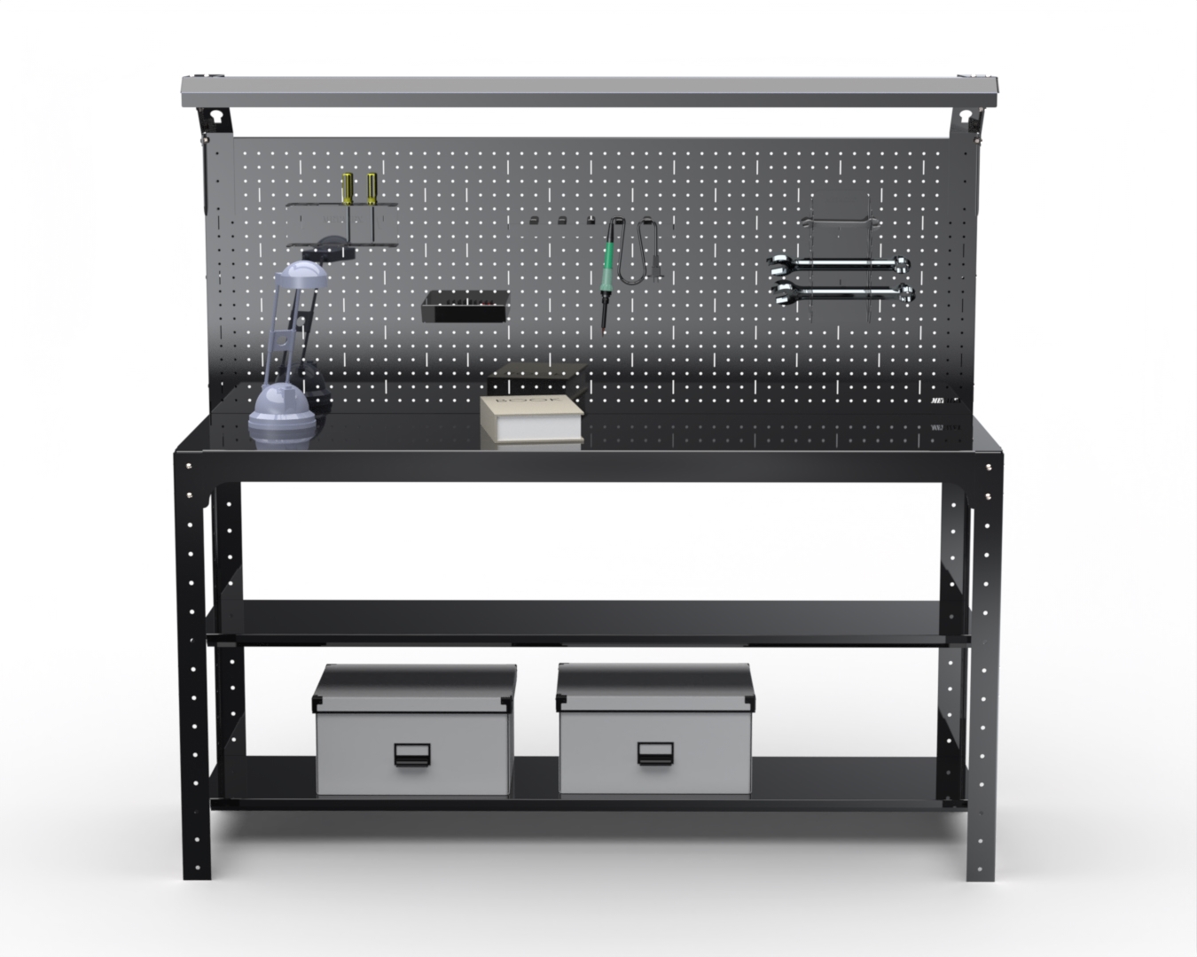 Изображение товара Стол металлический Metalex 201629 с освещением и полками - прочный и практичный верстак для мастерс