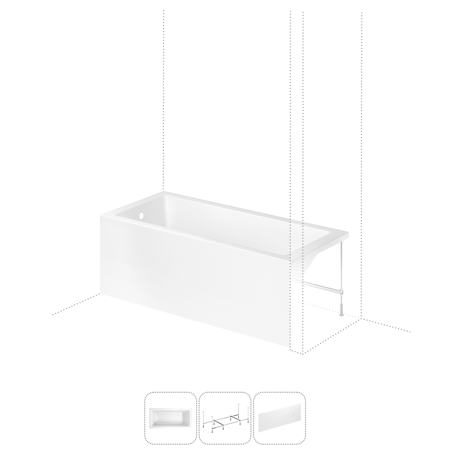 Изображение товара Ассиметричная ванна Lavinia Boho Catani S2-3712170L литьевой акрил 170x80 см левый разворот, с металлическим каркасом и лицевом экраном