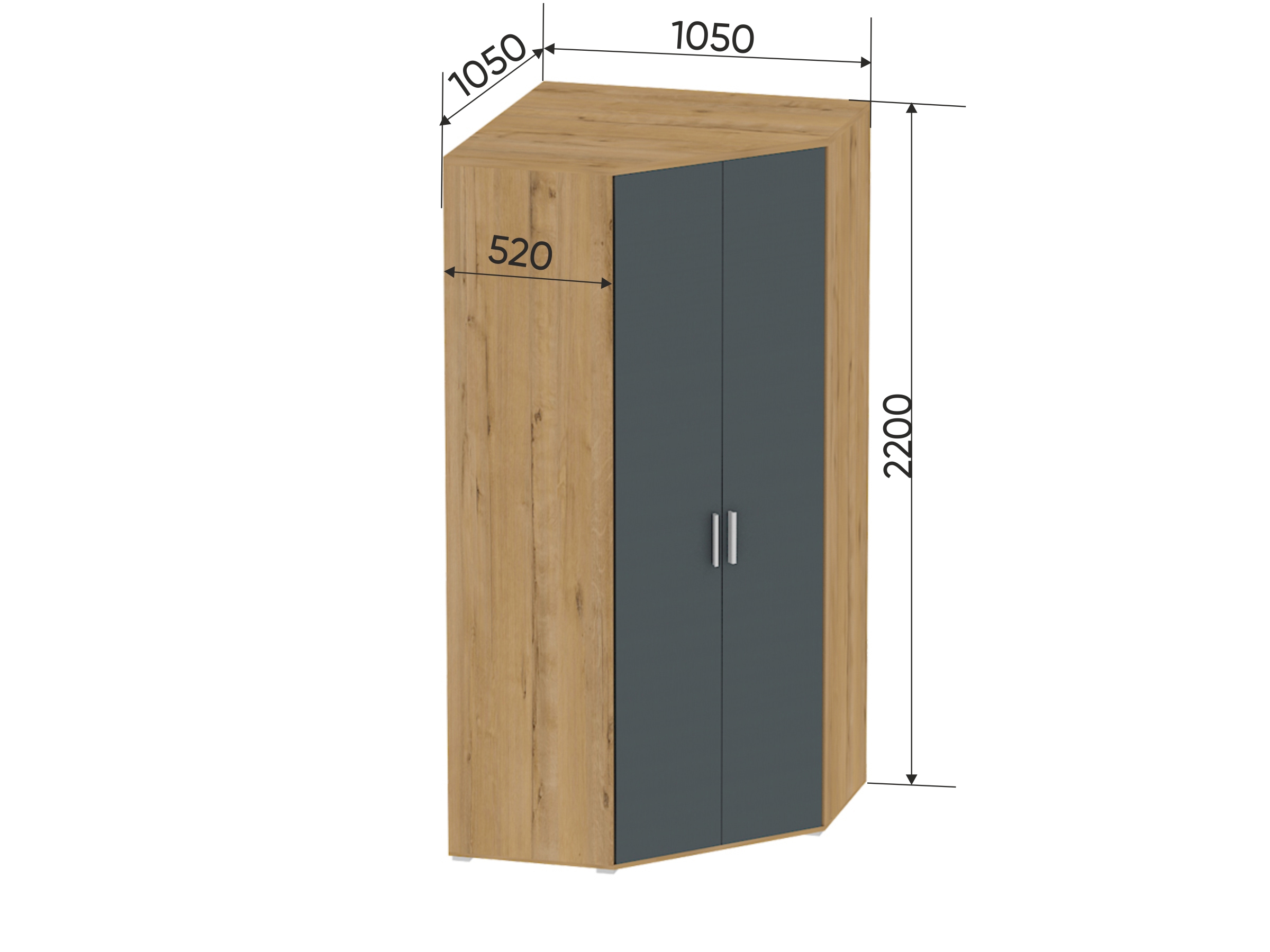 Изображение товара Шкаф для одежды Логика угловой ШУ1 1050x1050x2200 Дуб бунратти белый темно-серый