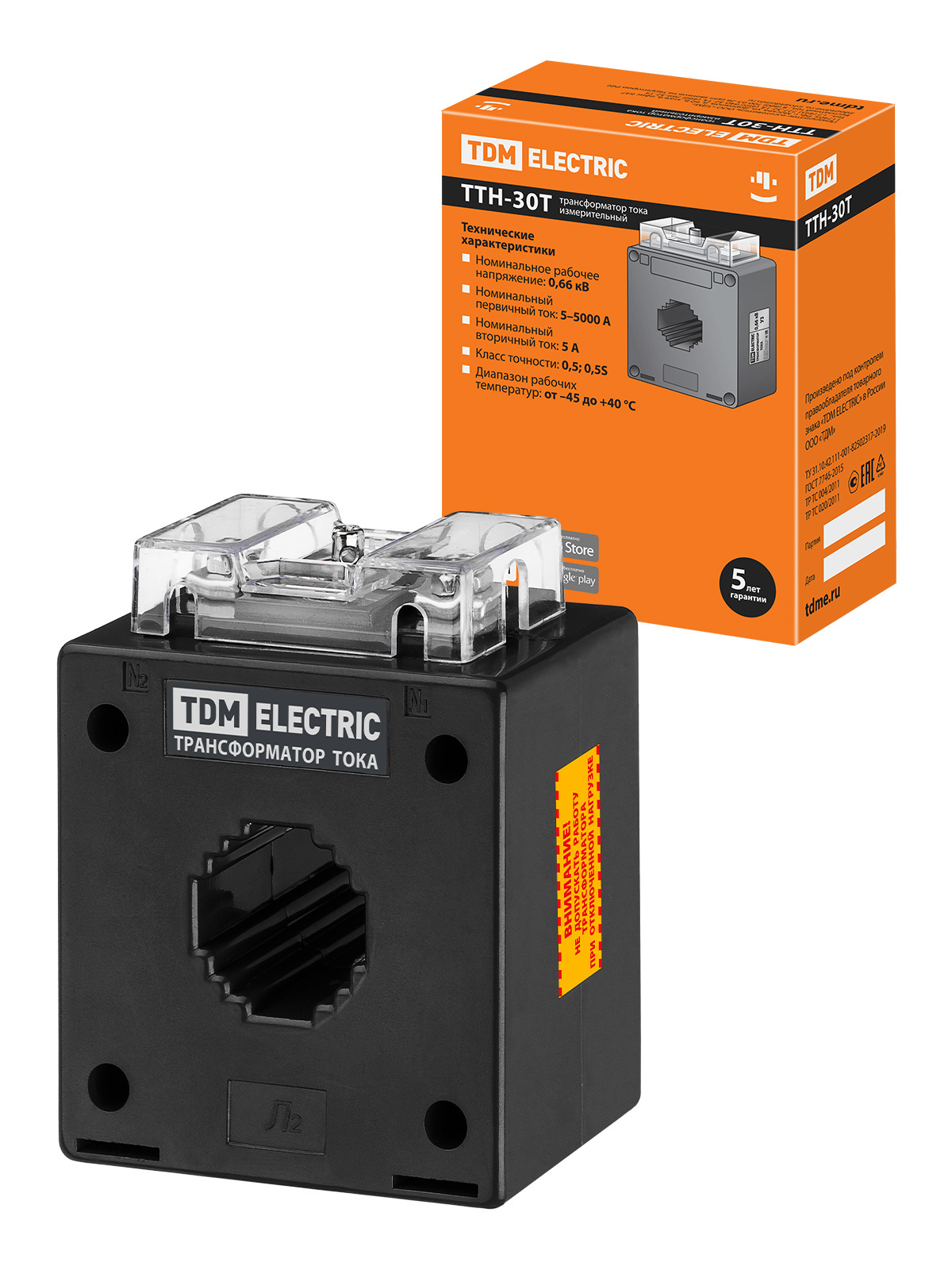 Изображение товара Трансформатор тока измерительный Tdm electric ТТН 30T/100/5-5VA/0.5-Р