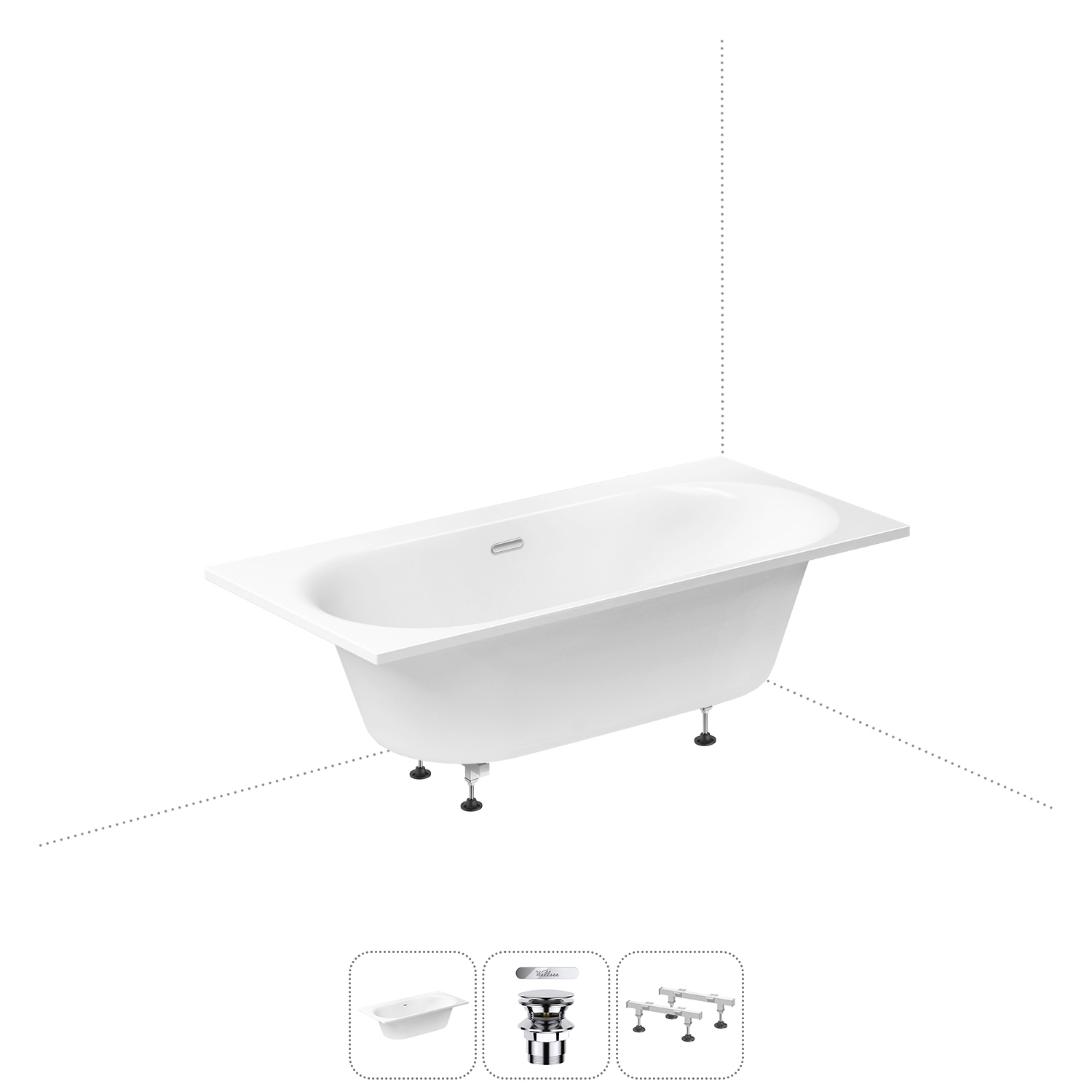 Изображение товара Акриловая прямоугольная ванна WELLSEE 180x90 см с центральным сливом