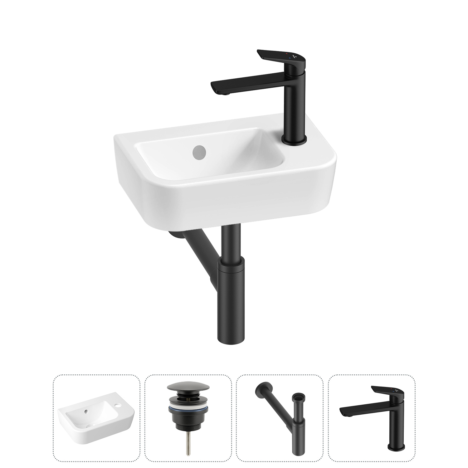 Изображение товара Раковина Lavinia Boho One 37см 4 в 1 керамическая с донным клапаном сифон и смесителем