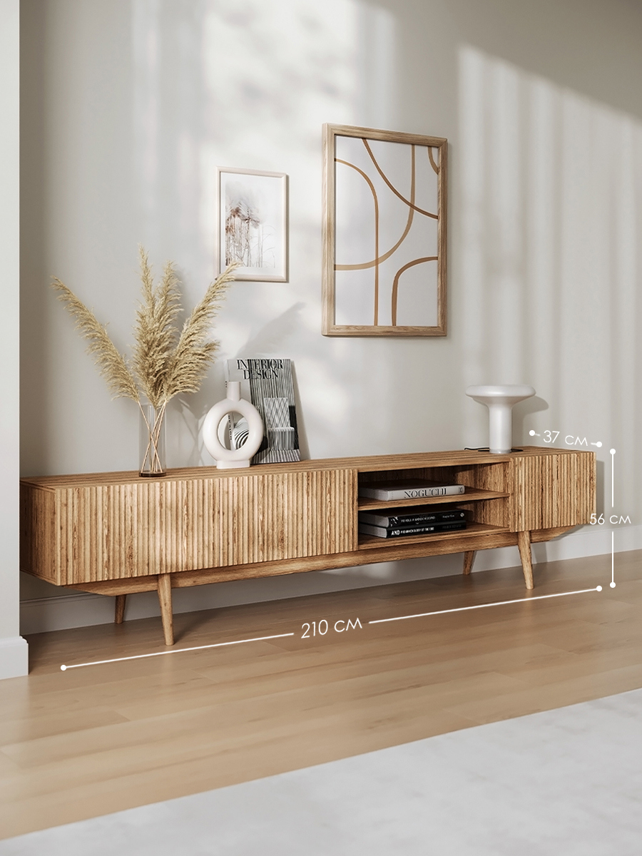 Изображение товара Тумба под телевизор Puzzlemebel Келли светло-коричневый 2100 210x47x37 см ЛДСП цвет светло-коричневый