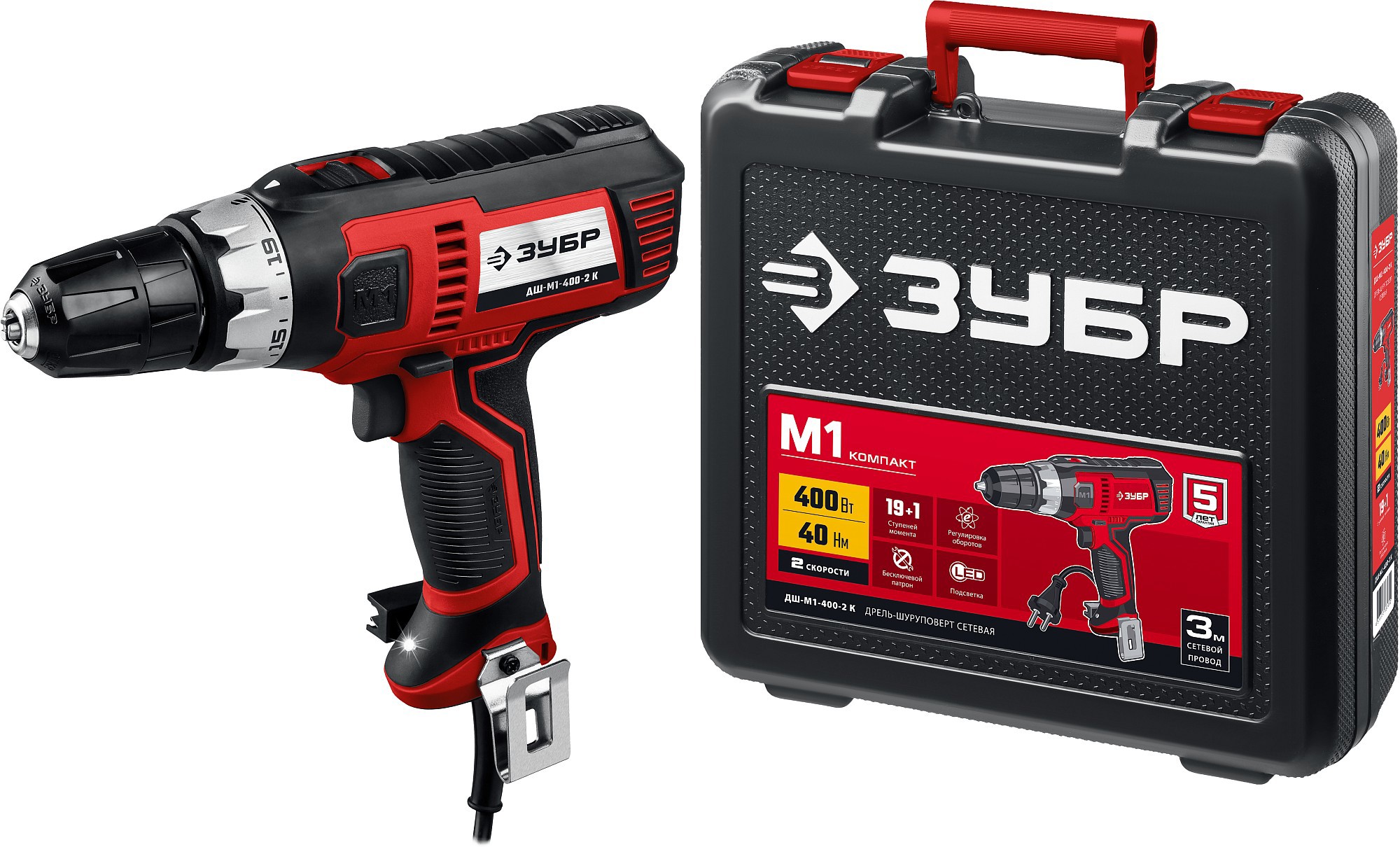 Изображение товара Дрель-шуруповерт сетевая Зубр ДШ-М1-400-2 К мощный и надежный для дома и работы