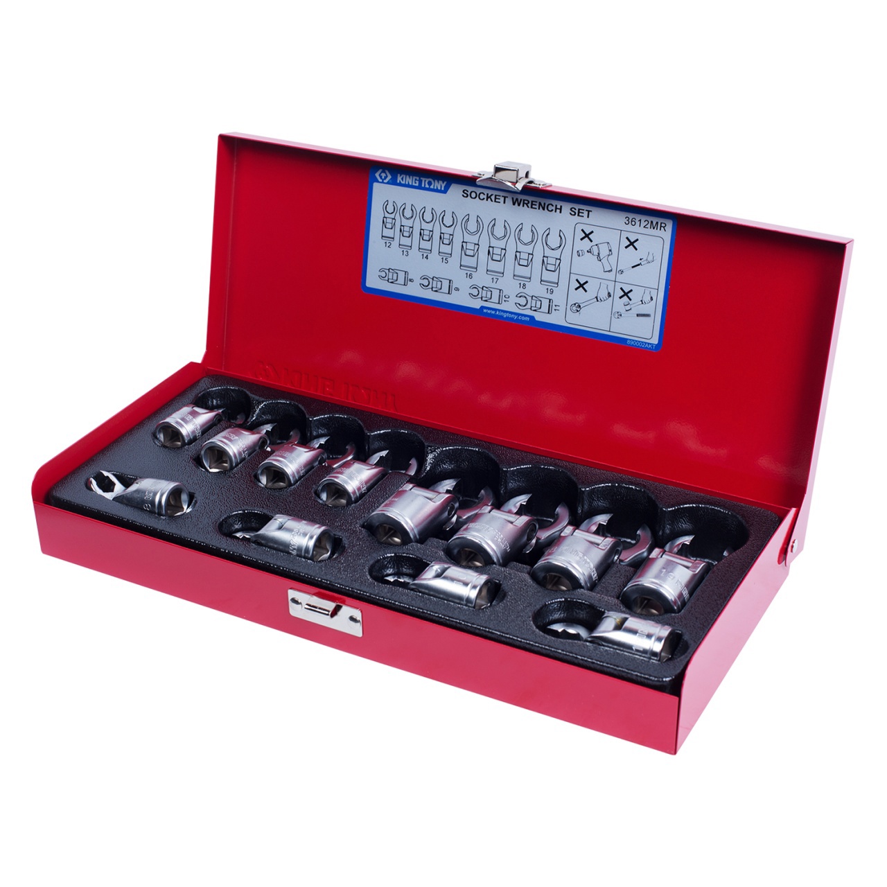 Изображение товара Набор разрезных ключей King Tony 3612MR 8-19 мм, 12 шт, шарнир, хромированная сталь