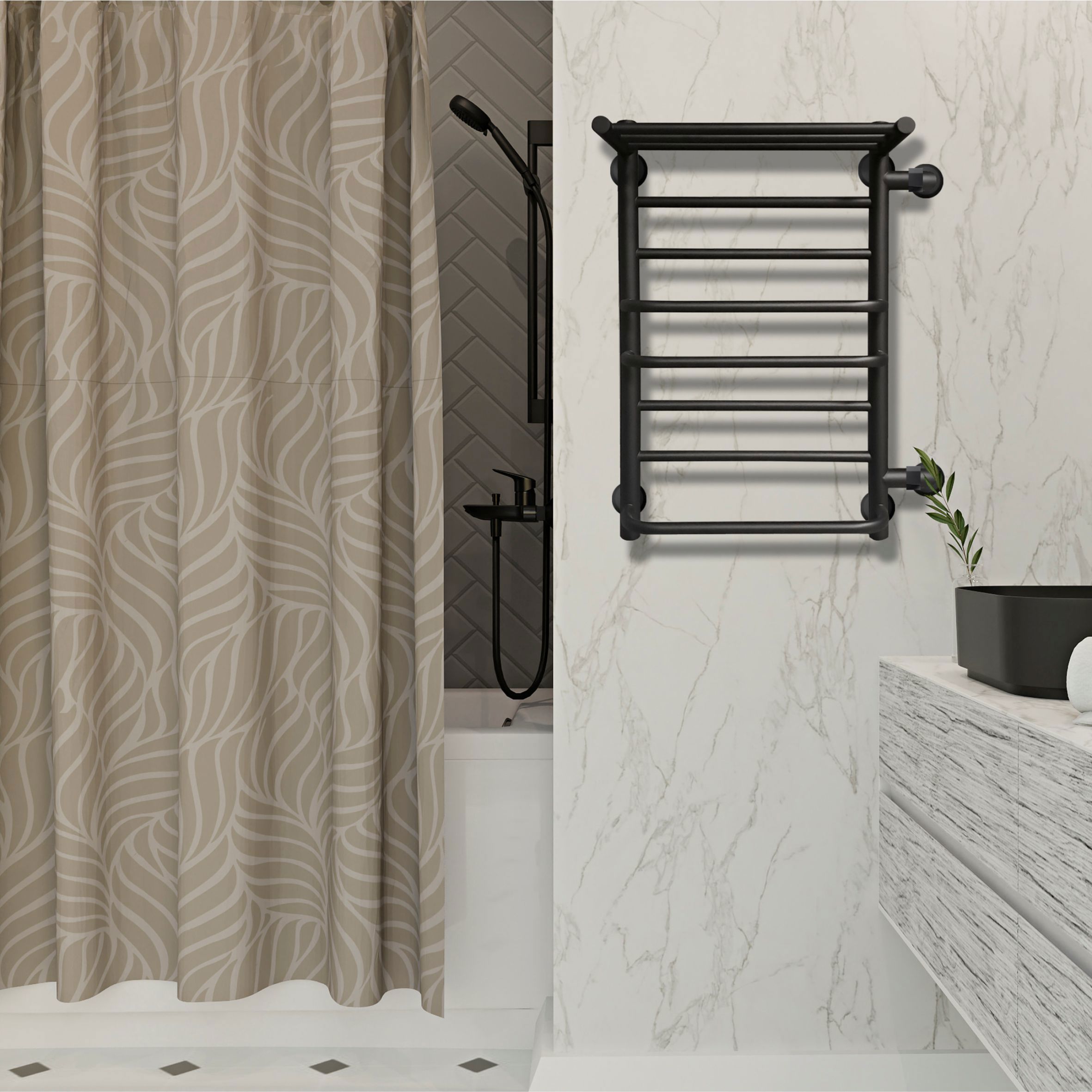 Изображение товара Водяной полотенцесушитель Myspace Bon 700x432 см лесенка боковая правая нержавеющая сталь черный му