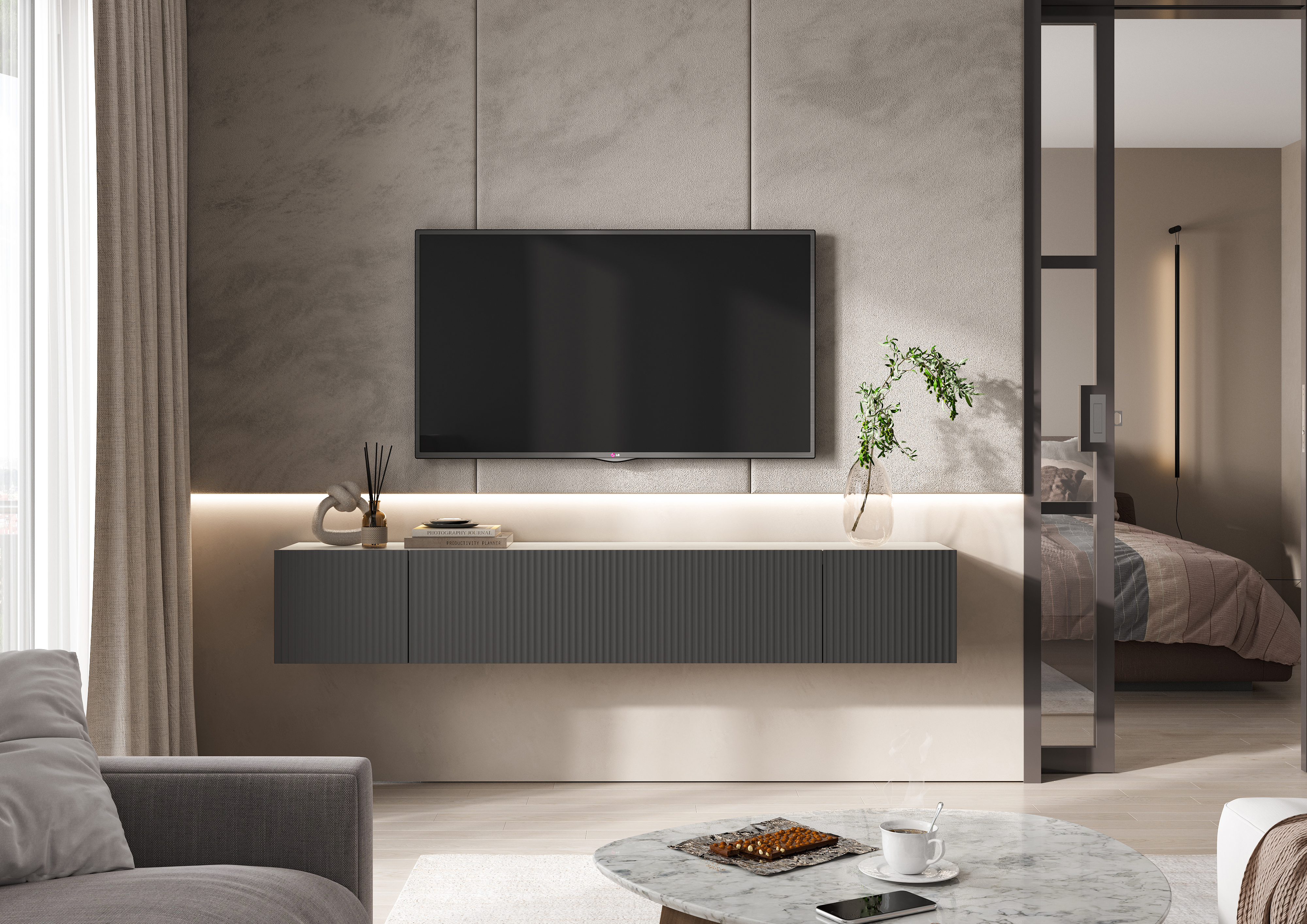 Изображение товара Тумба под телевизор Миф ТумбаОскДуб 200x35x33 см ЛДСП цвет белый