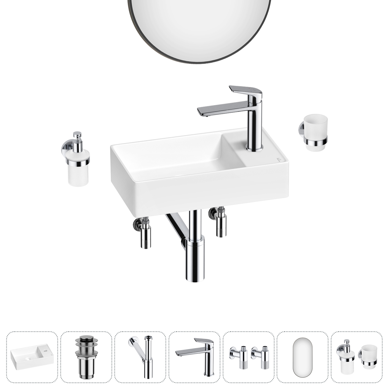 Изображение товара Раковина мини Wellsee WC Area 41см комплект 7 в 1 с аксессуарами