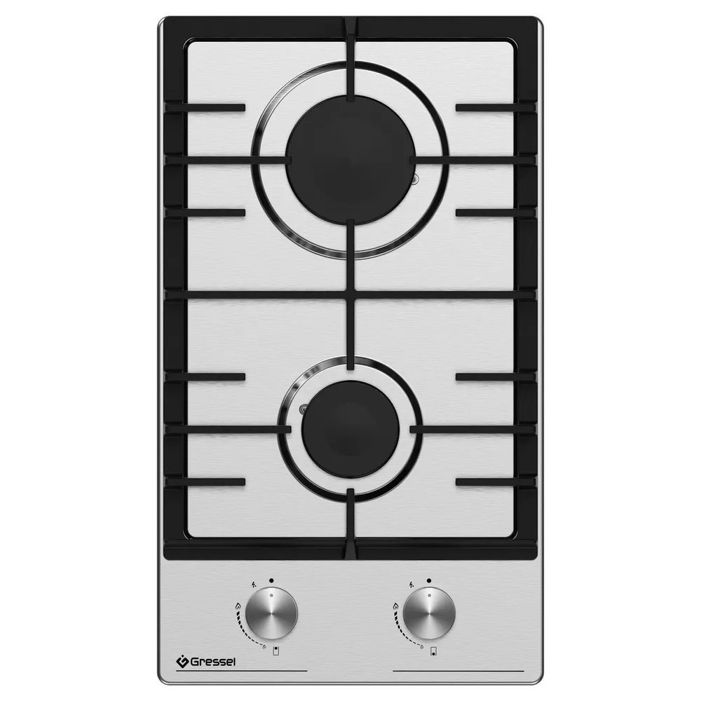 Изображение товара Газовая варочная панель Gressel U30V20M000 29.5 см 2 конфорки цвет нержавеющая сталь