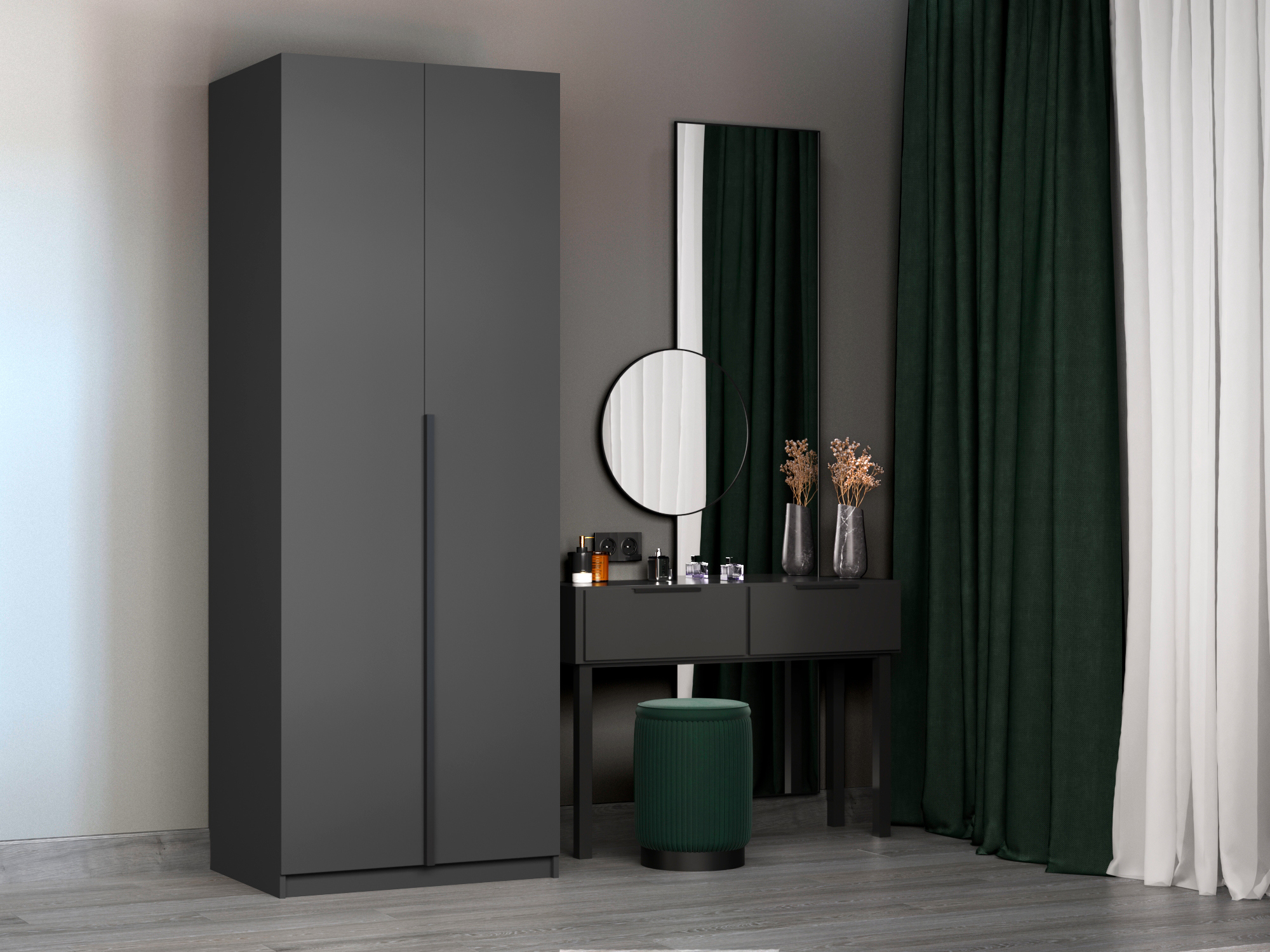 Изображение товара Шкаф распашной Мебельная компания е1 LCK_G_SH_800_DM 81x220x52.5 см ЛДСП цвет серый диамант