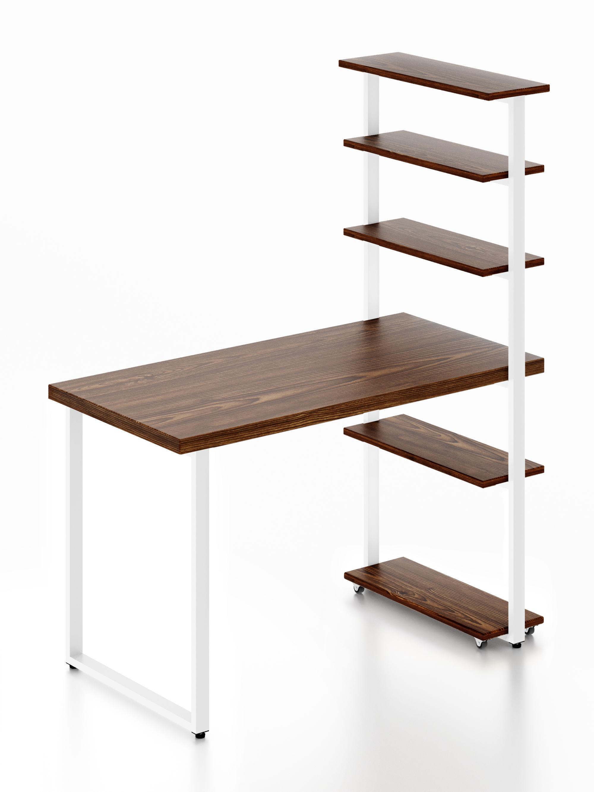 Изображение товара Стол Solarius loft 5 полок столешница 40 мм 60x145x120 см белые металлические ножки сосна цвет темный дуб