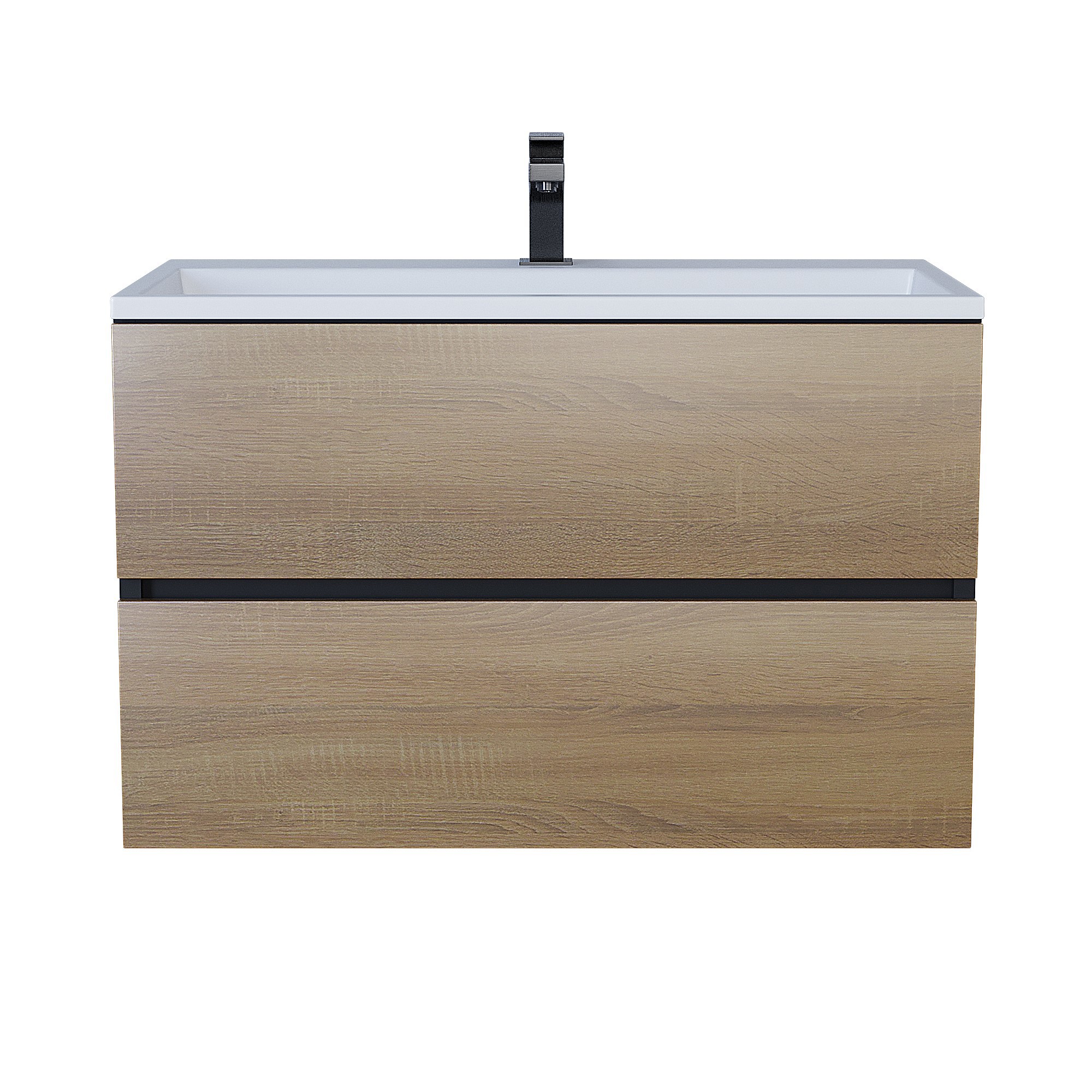 Изображение товара Тумба с раковиной для ванной подвесная Uperwood Barsa 80x45x57 см черная/дуб сонома раковина белая