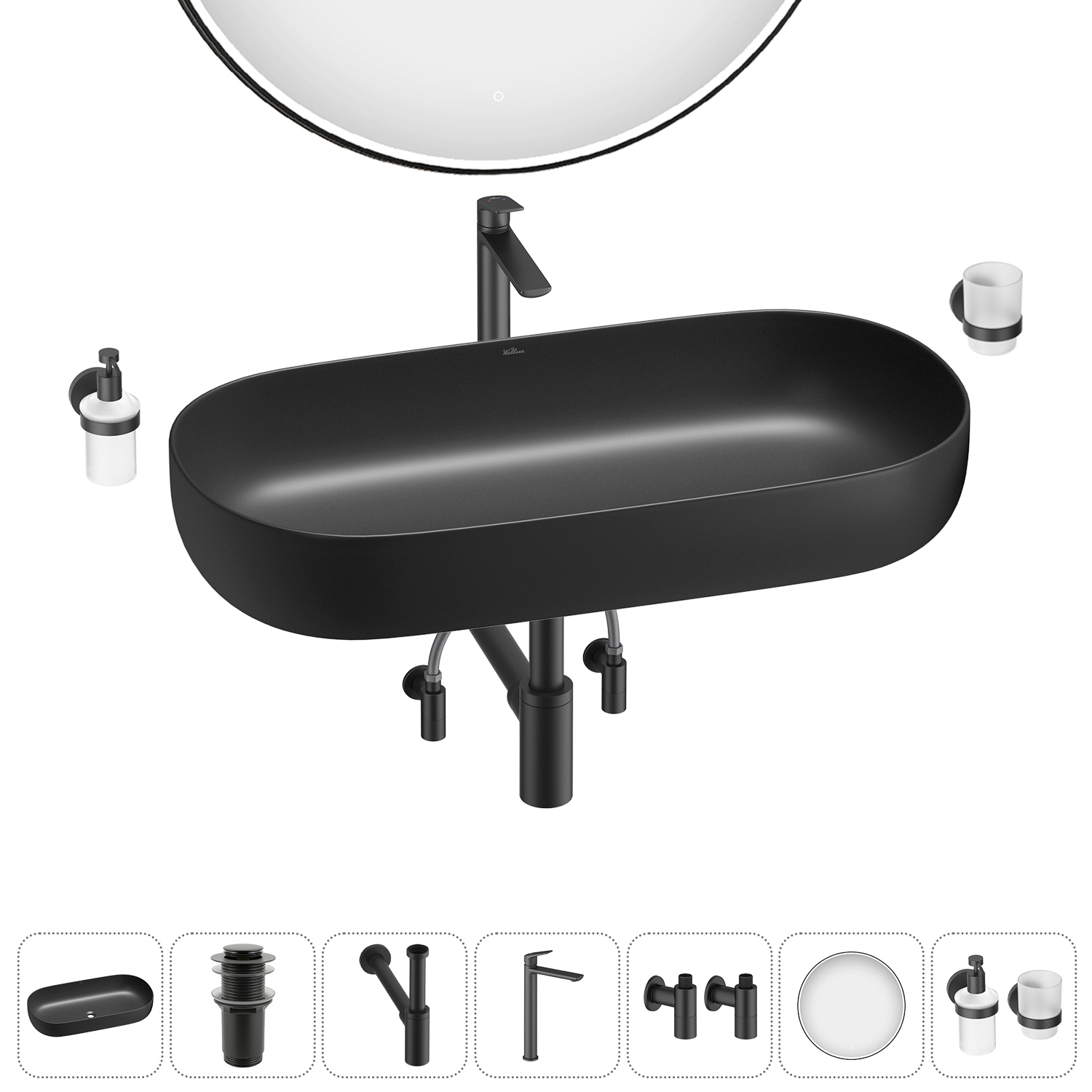 Изображение товара Раковина накладная Wellsee Chic Riviera 80см комплект 7 в 1 20217711R