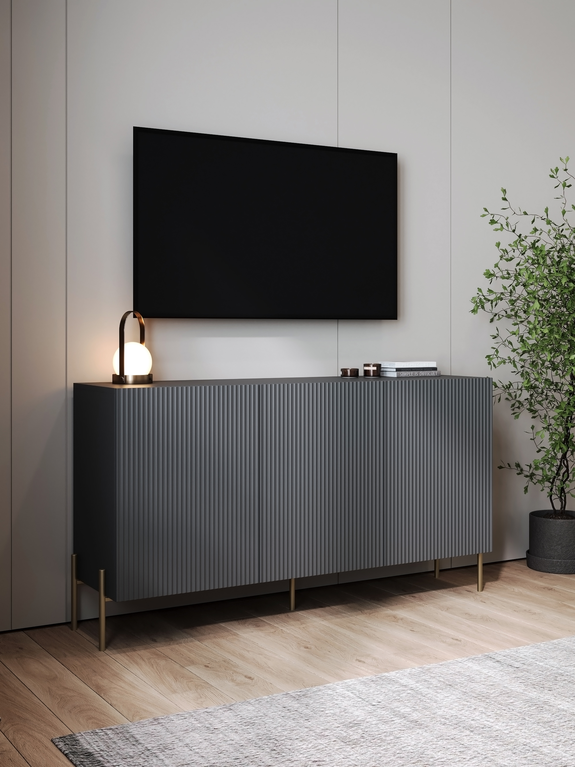 Изображение товара Комод Puzzlemebel Селлин 150x40x82.5 см с мраморной столешницей и золотистыми ножками