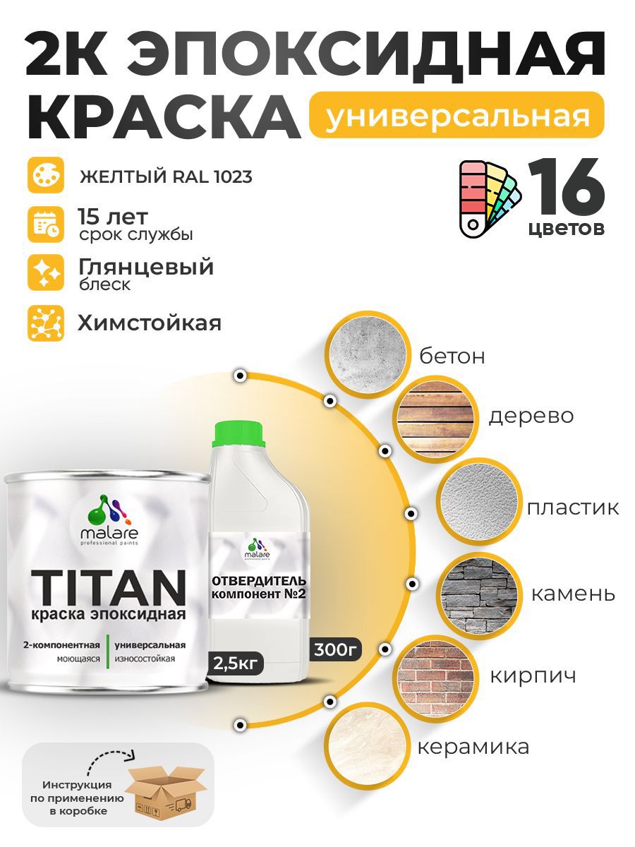 Изображение товара Эпоксидная краска Malare Titan RAL 1023 желтый для внутренних и наружных работ
