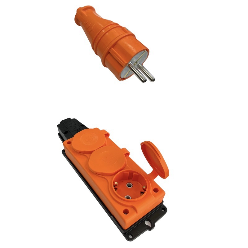 Изображение товара Розетка тройная с вилкой NVO-KI-COMBI-K-3-V-16-54-ORANGE с заземлением и крышкой 230 В 16 A цвет оранжевый