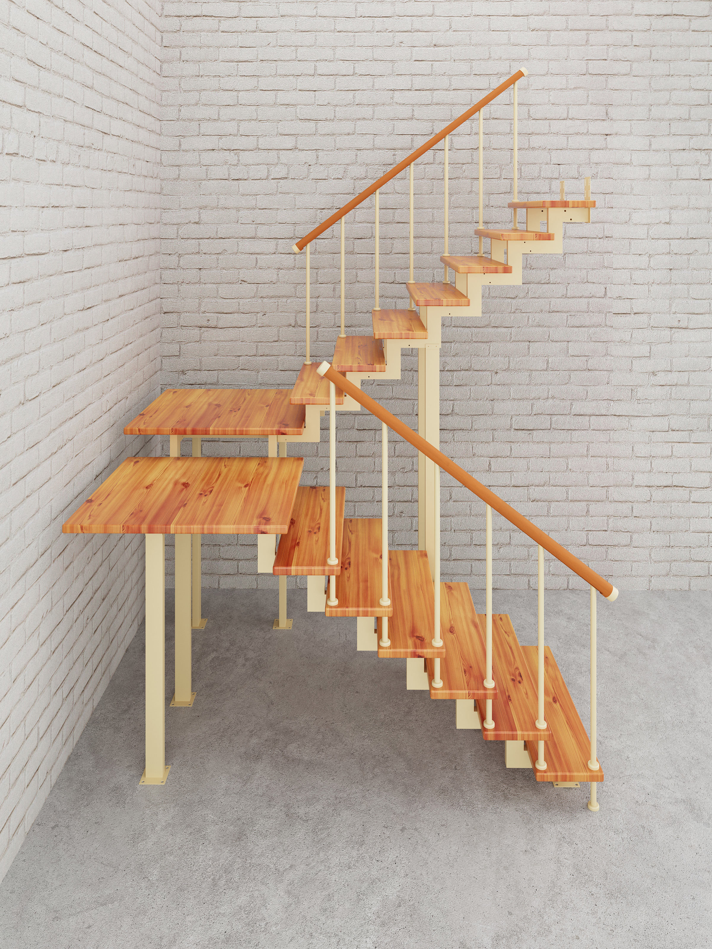 Изображение товара Модульная лестница Стамет Элегант Комфорт разворотный с площадкой 2280мм цвет слоновая кость