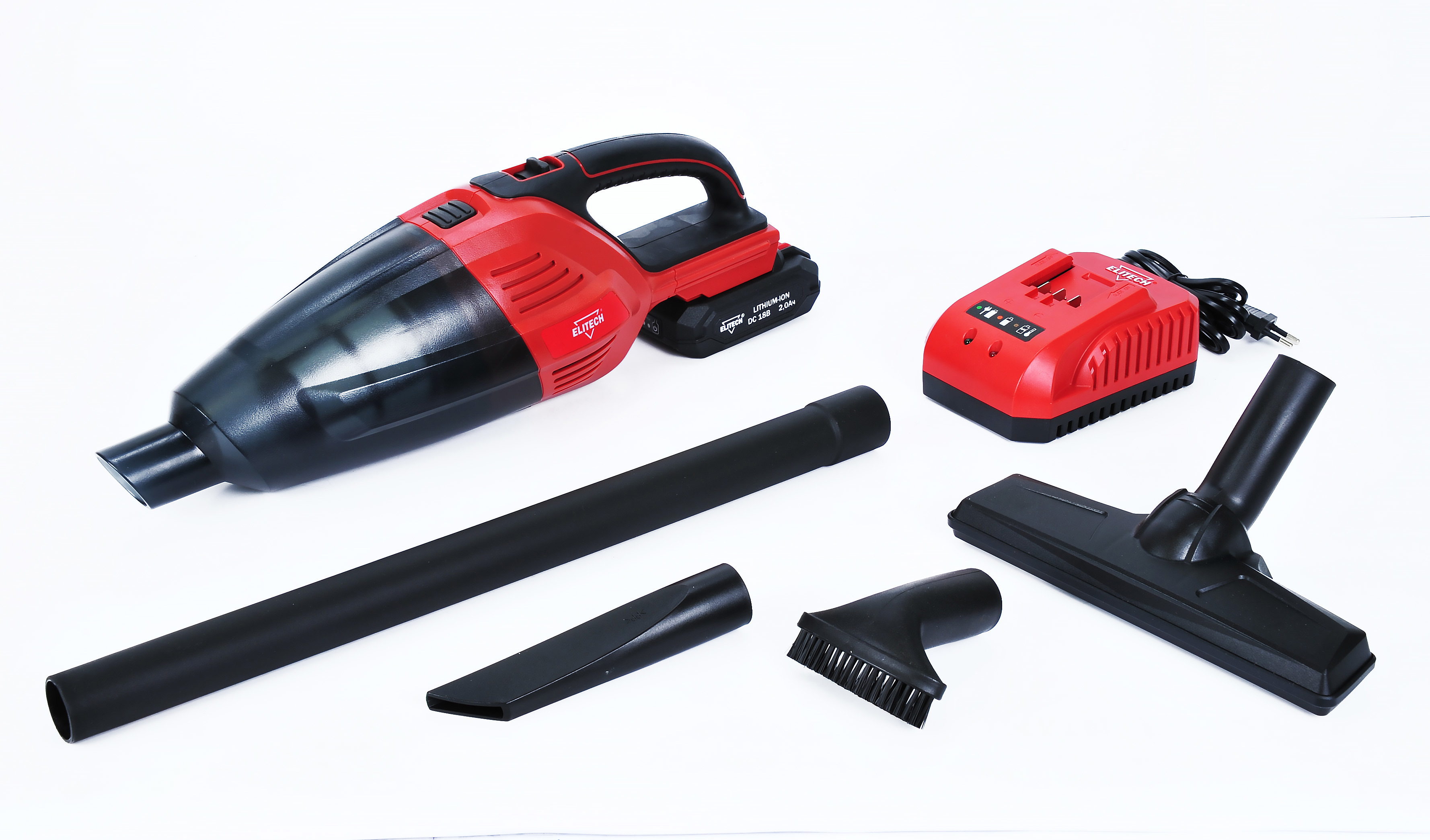 Изображение товара Портативный аккумуляторный пылесос ELITECH Пра 18СЛ 1 литр красный