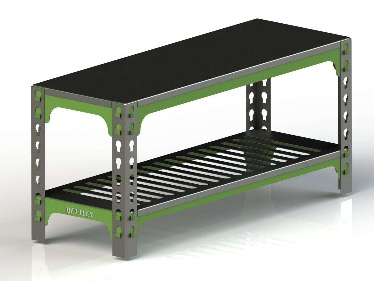 Изображение товара Лавка Metalex 300x1100x450 с полкой для обуви цвет серо-зелёный