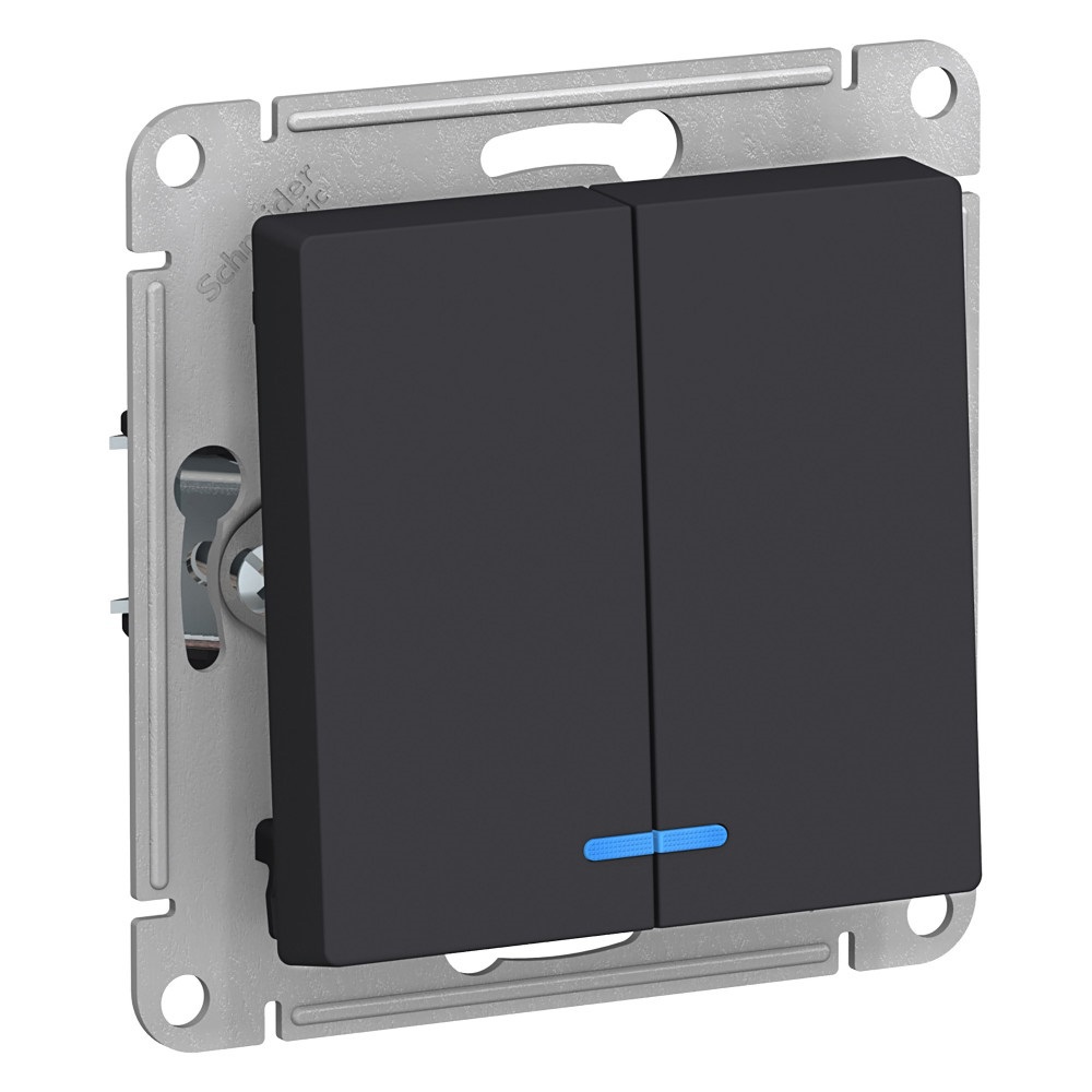 Изображение товара Выключатель встраиваемый Systeme electric AtlasDesign ATN001053 2 клавиши с подсветкой цвет черный