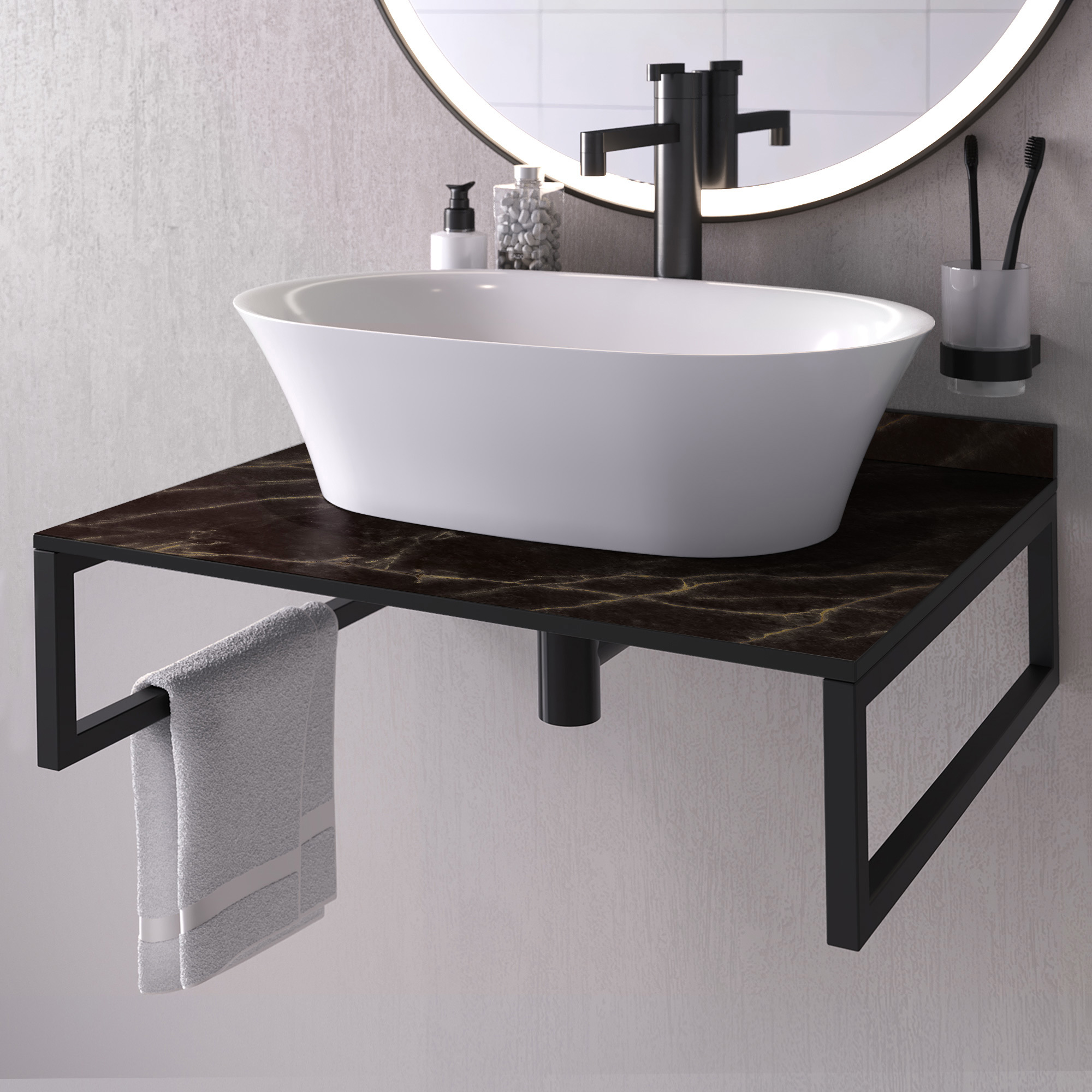 Изображение товара Столешница для ванной Slotex HPL Compact Night Quartzite 60x50x1.2 см с плинтусом