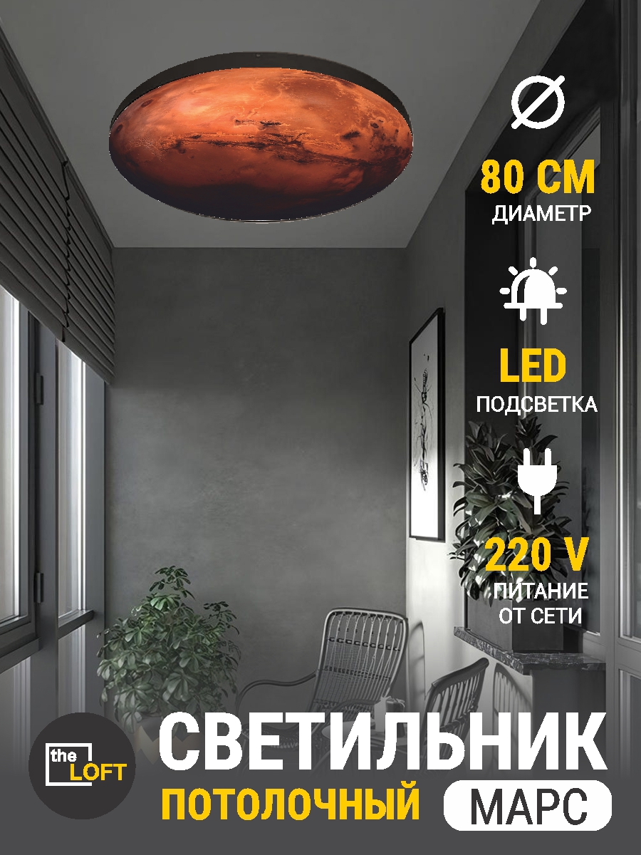 Изображение товара Светильник настенно-потолочный в форме планеты МАРС Reklama 000036_loft_80_4k с пультом управления