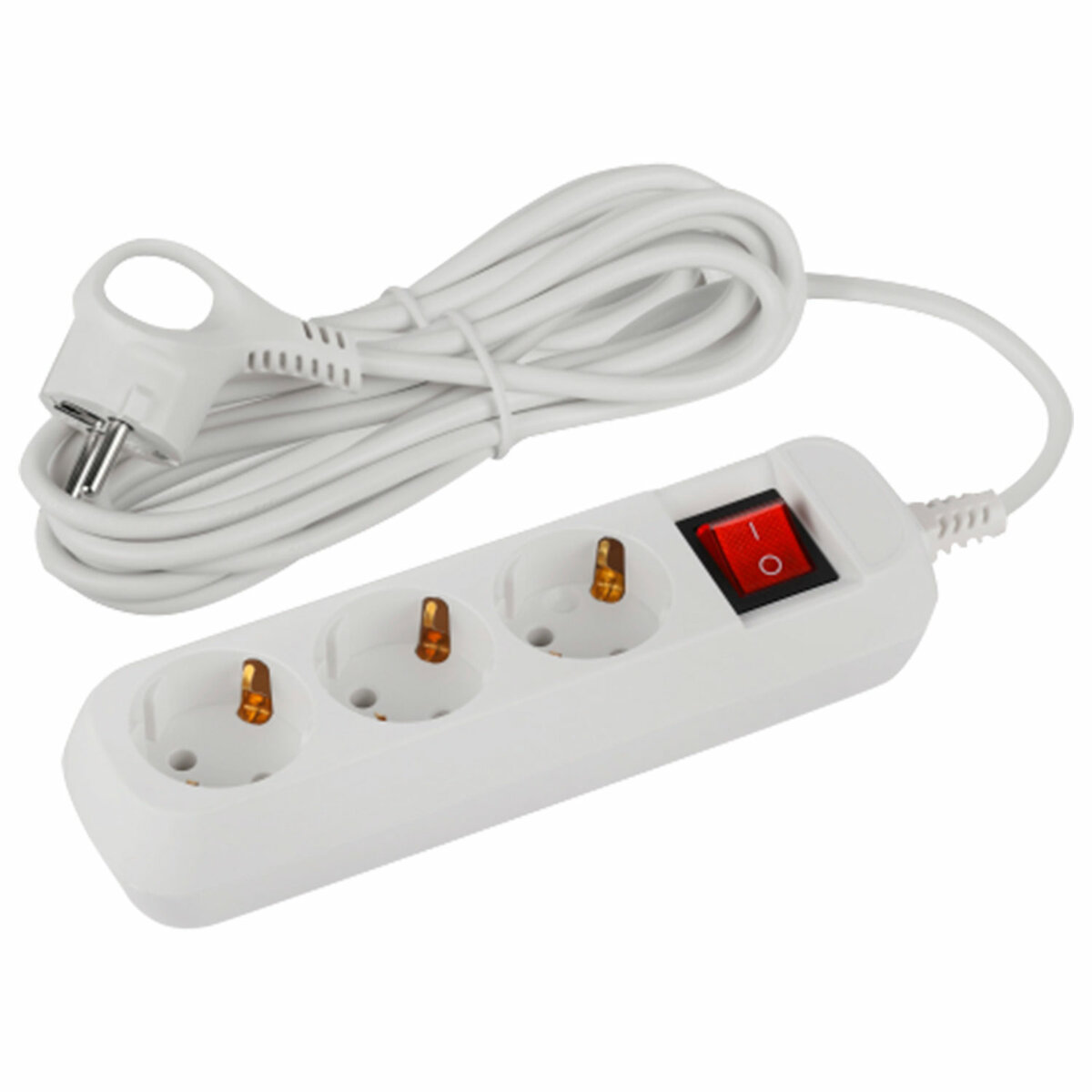 Изображение товара Удлинитель бытовой Эра UDL-10 Greenline 514135 3x0.75 5 м 3 розетки с заземлением 2200 Вт выключатель цвет белый