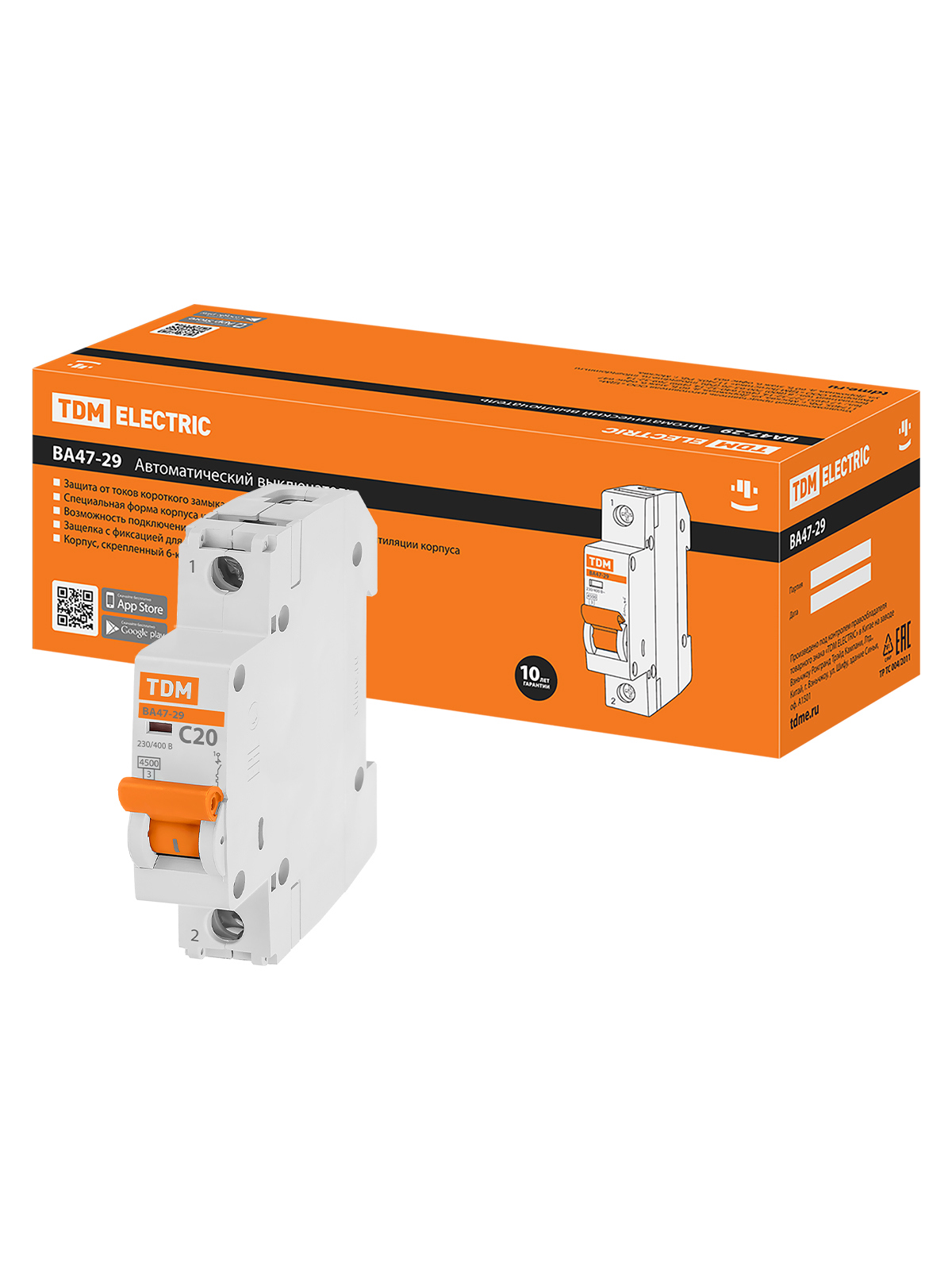 Изображение товара Автоматический выключатель Tdm electric ВА47-29 1P C20 А 4.5 кА SQ0206-0075 белый