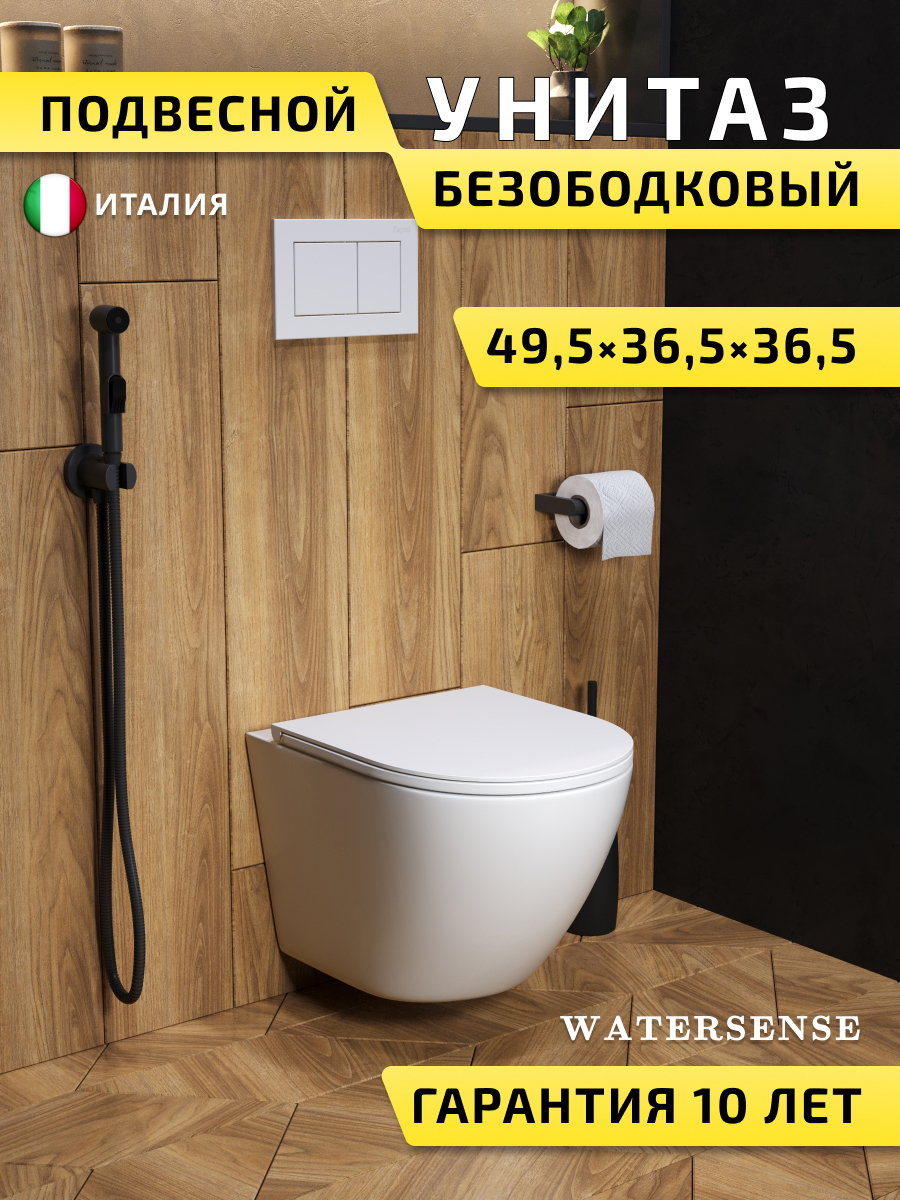 Изображение товара Подвесной унитаз Watersense Milana S безободковый с микролифтом и каскадным смывом