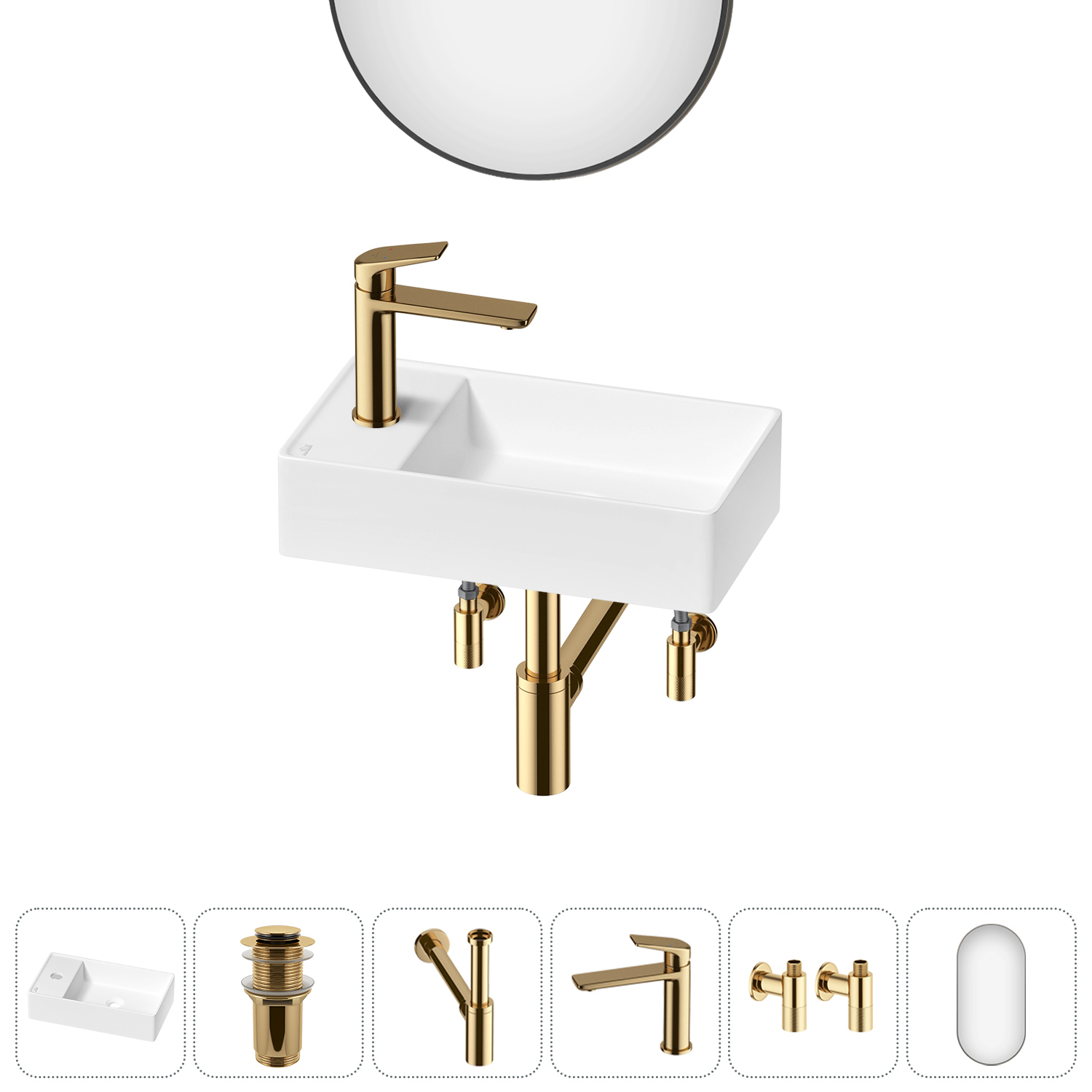 Изображение товара Раковина мини Wellsee WC Area 41см комплект 6 в 1 для ванной комнаты