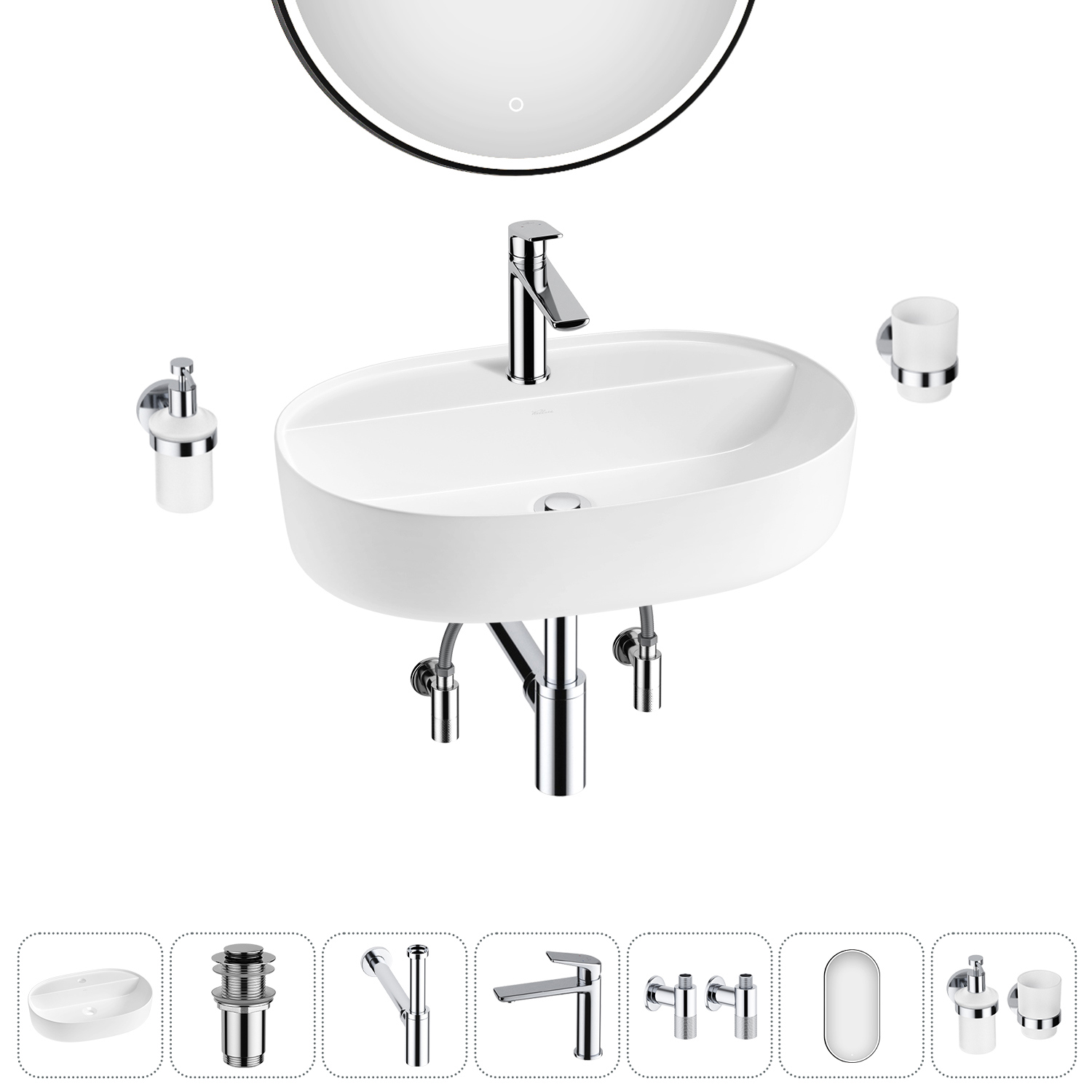 Изображение товара Раковина накладная Wellsee Chic Riviera 60см комплект 7 в 1 20217719R